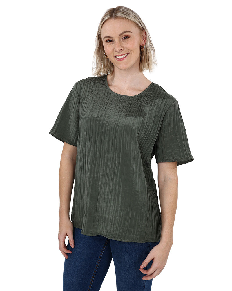 Olive Short Sleeve Textured Blouse