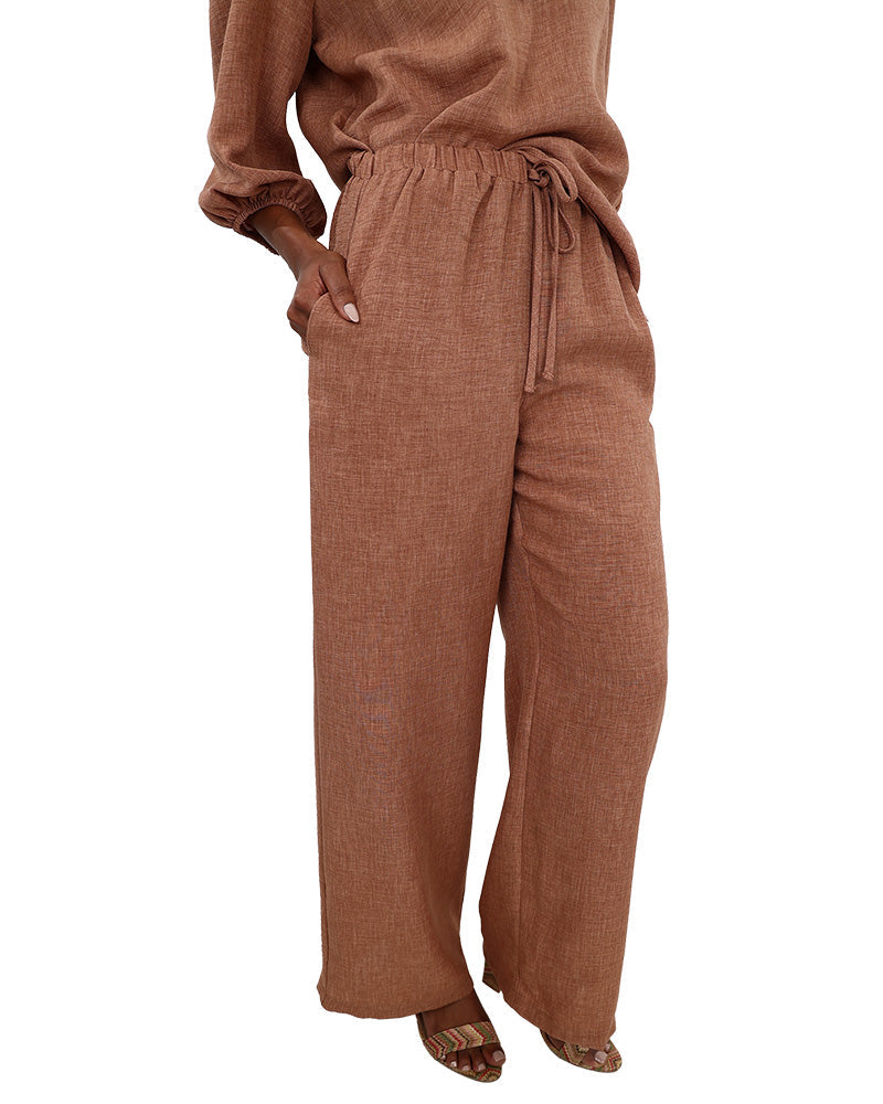 Mocha Elasticated Wide Leg Pants