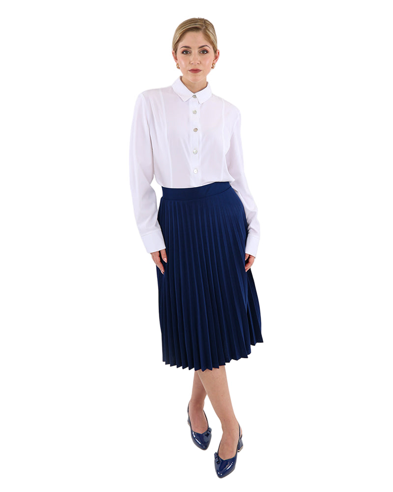 Navy Stretch Pleated Skirt