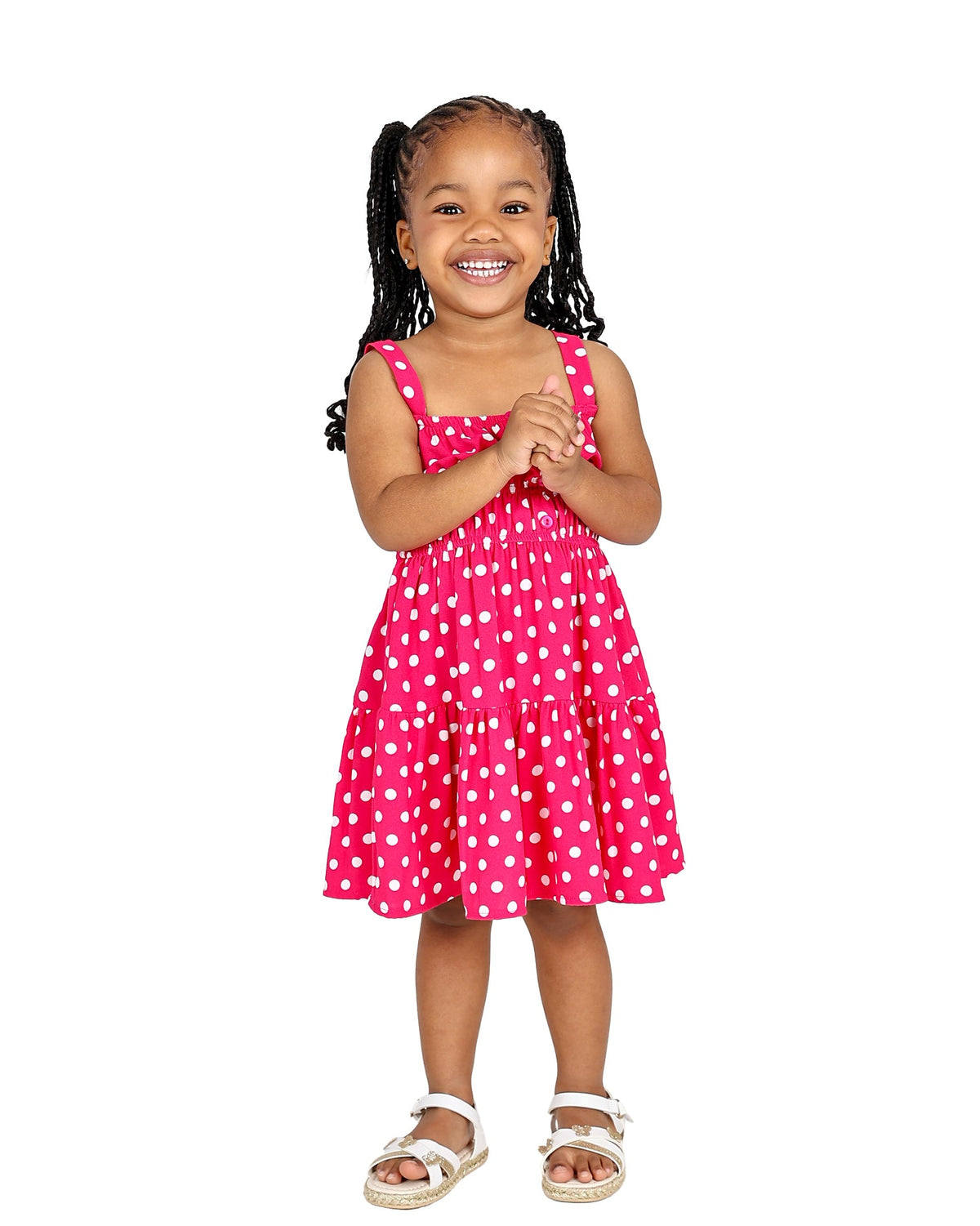 Sleeveless Cerise Polka Dot Dress