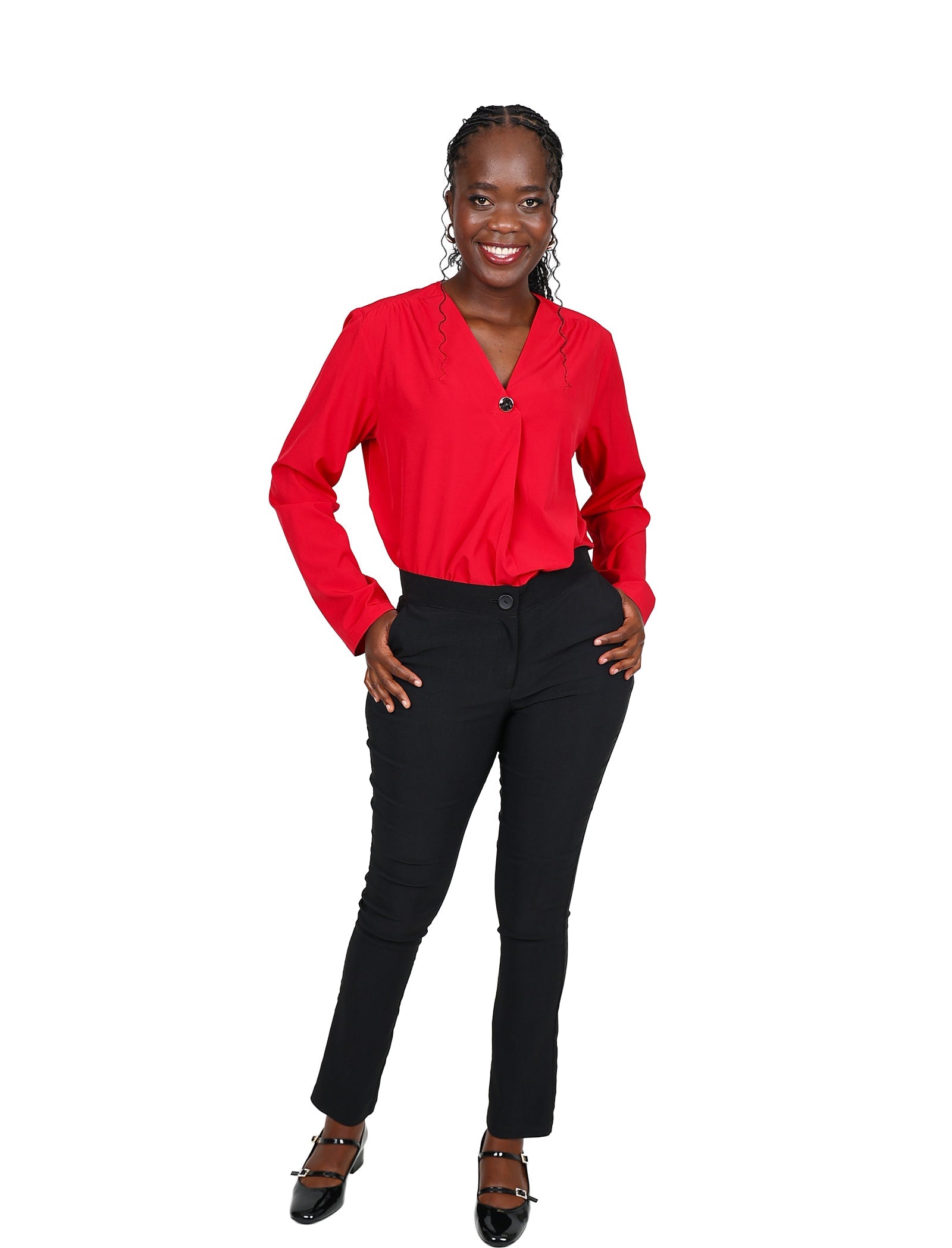 Long Sleeve Front Pleat Blouse