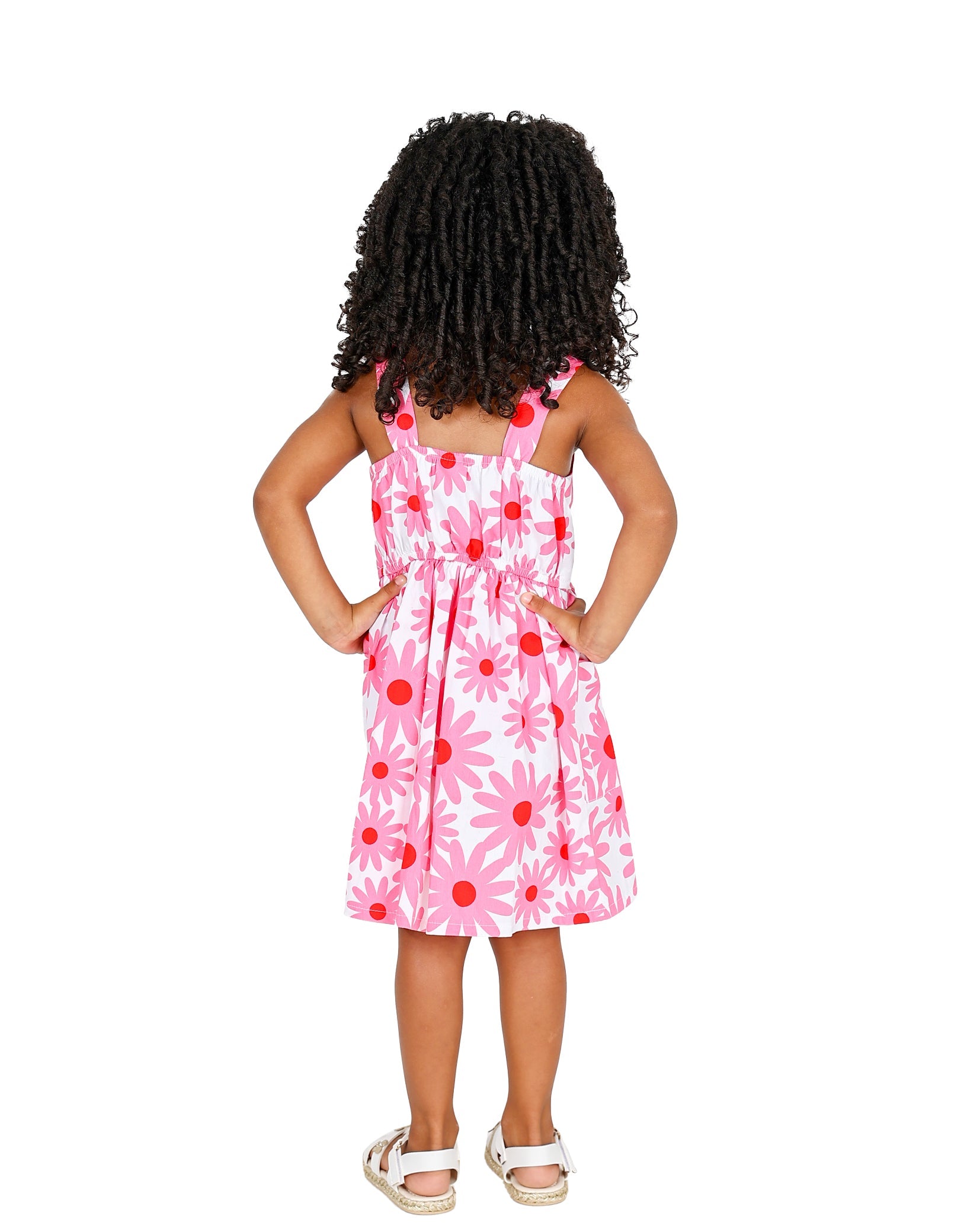 Sleeveless Pink Daisy Print Dress
