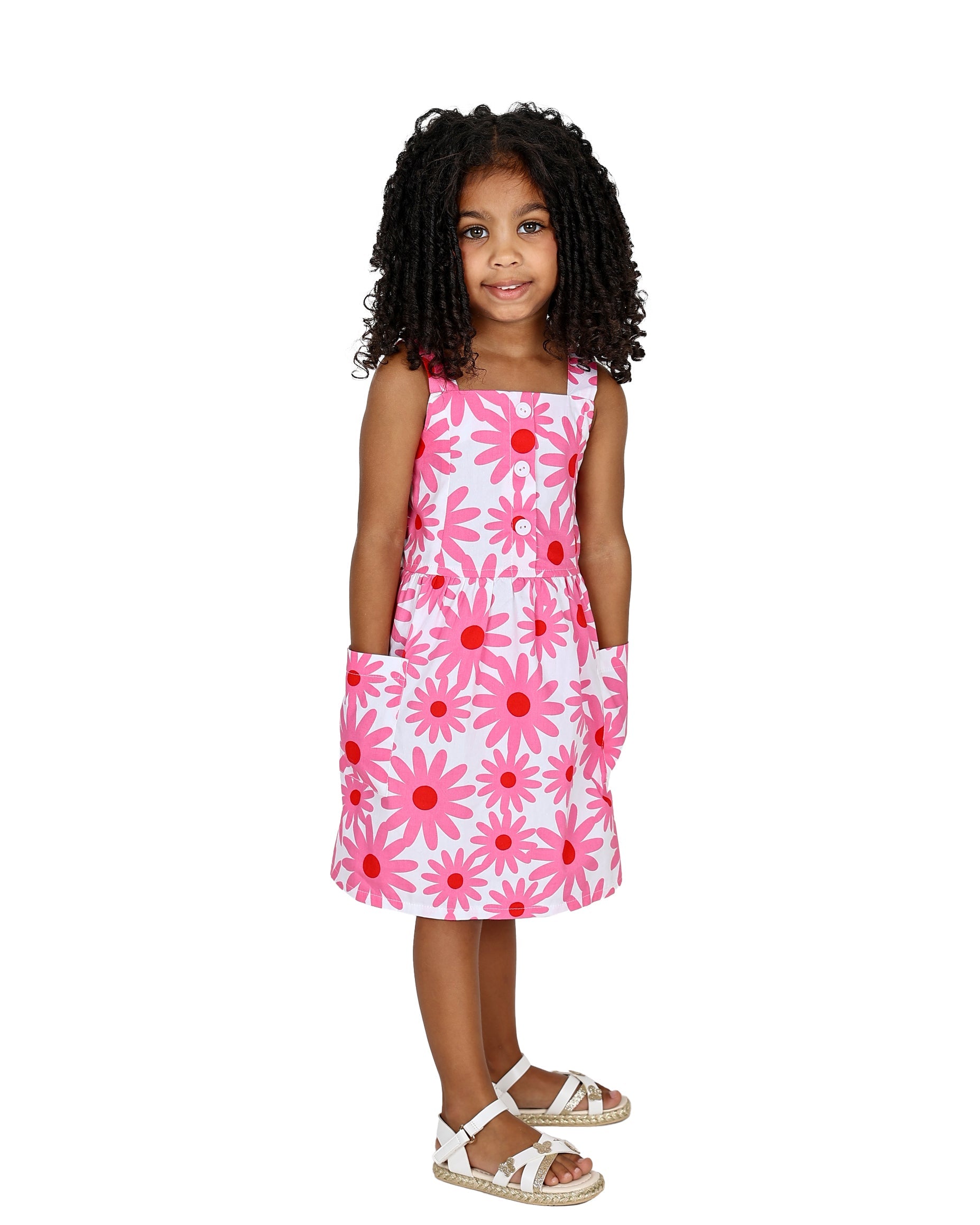 Sleeveless Pink Daisy Print Dress
