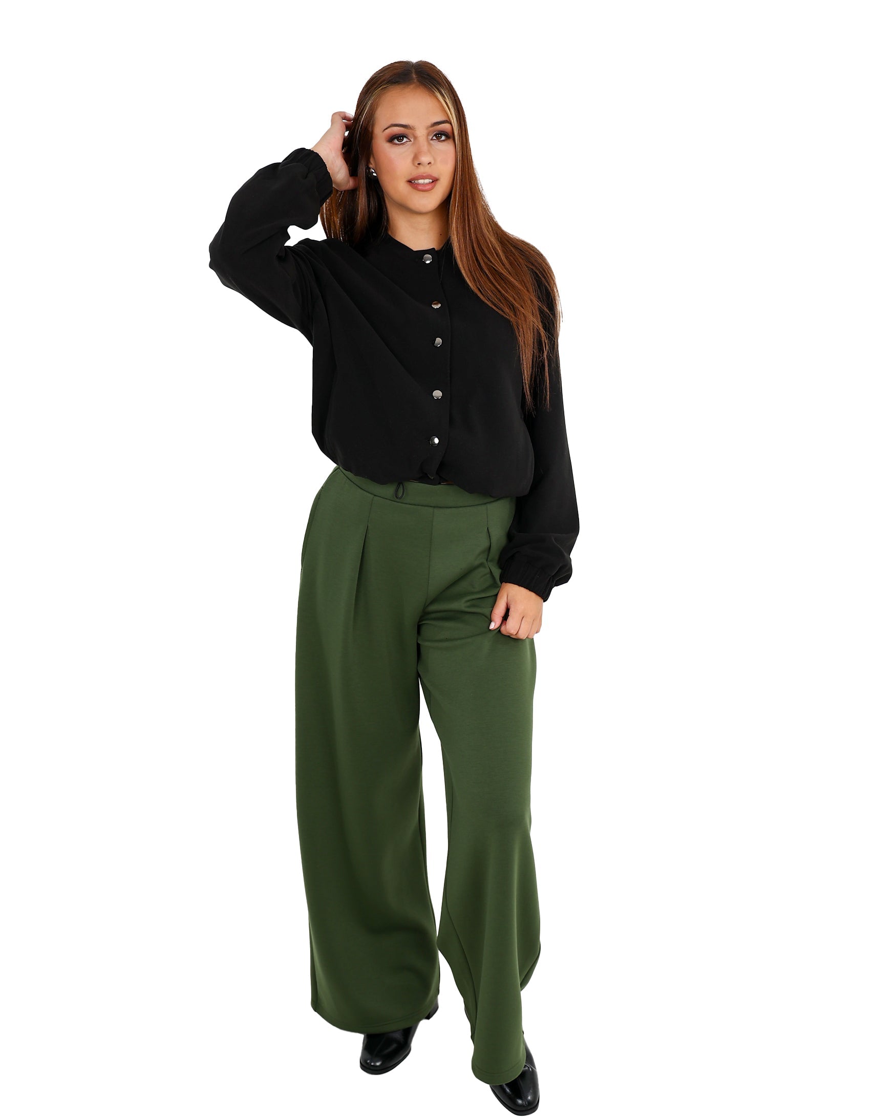 Olive Flared Scuba Pants