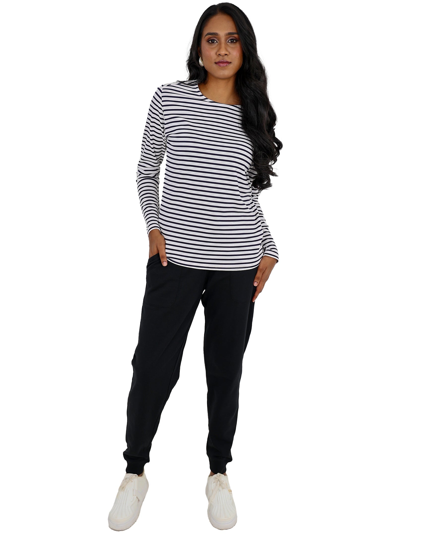 Jacquard Long Sleeve Striped T-Shirt