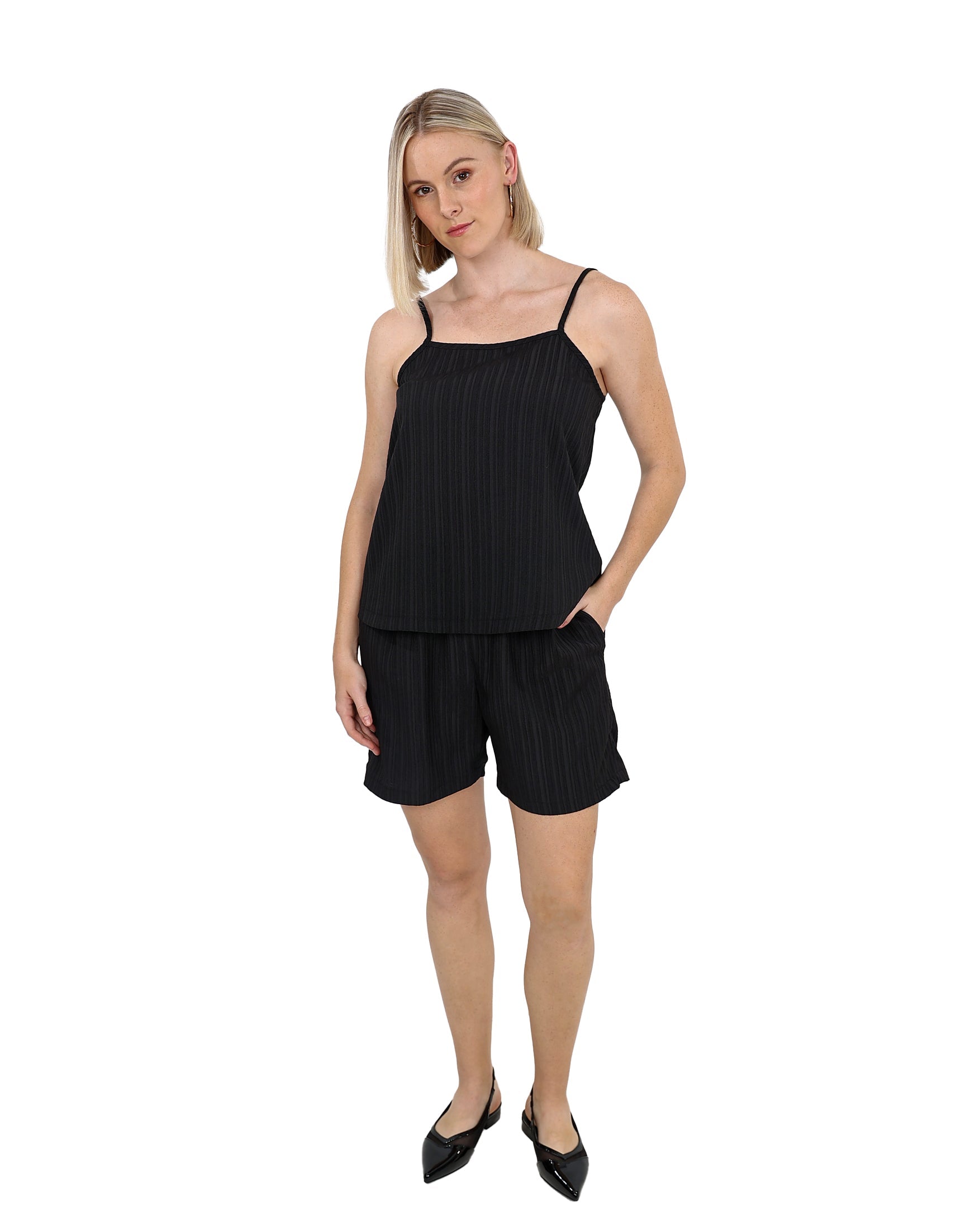 Strappy Black Crinkle Blouse