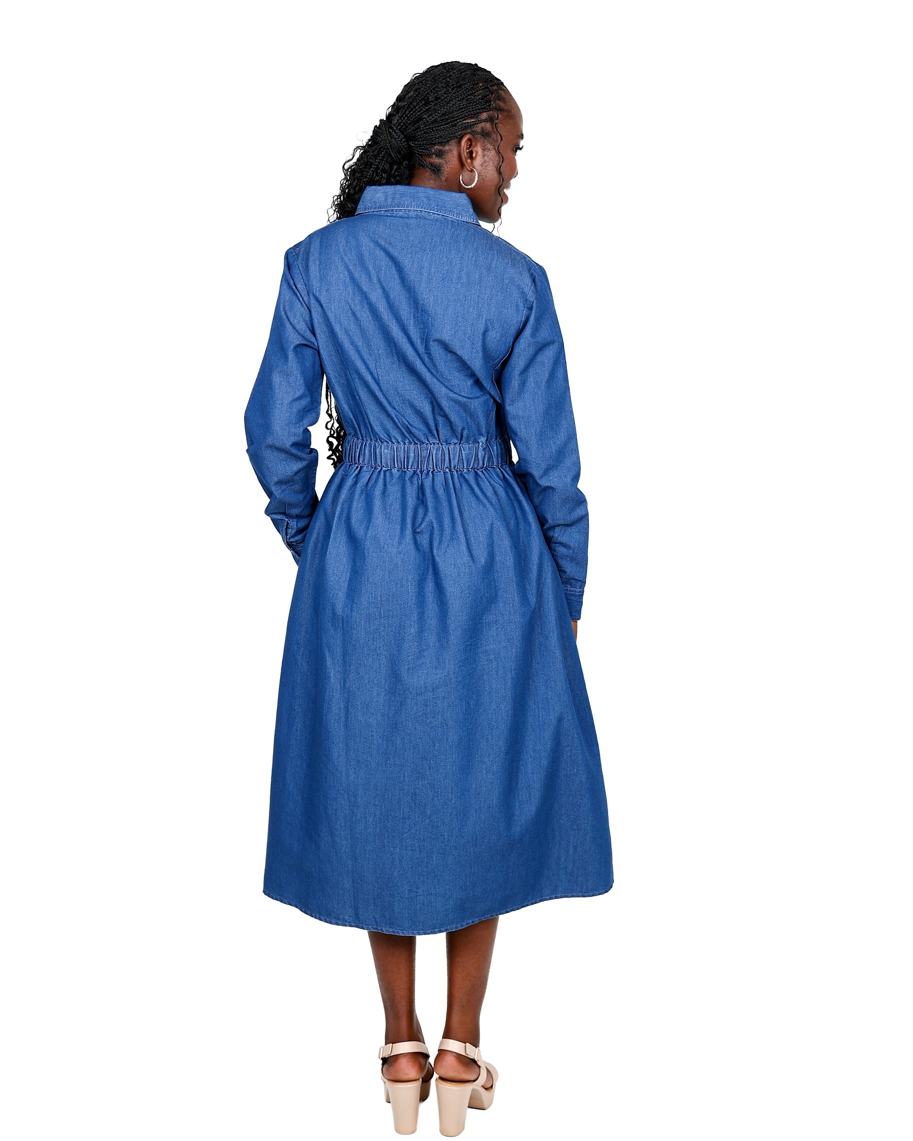 Long Sleeve Denim Midi Shirt Dress