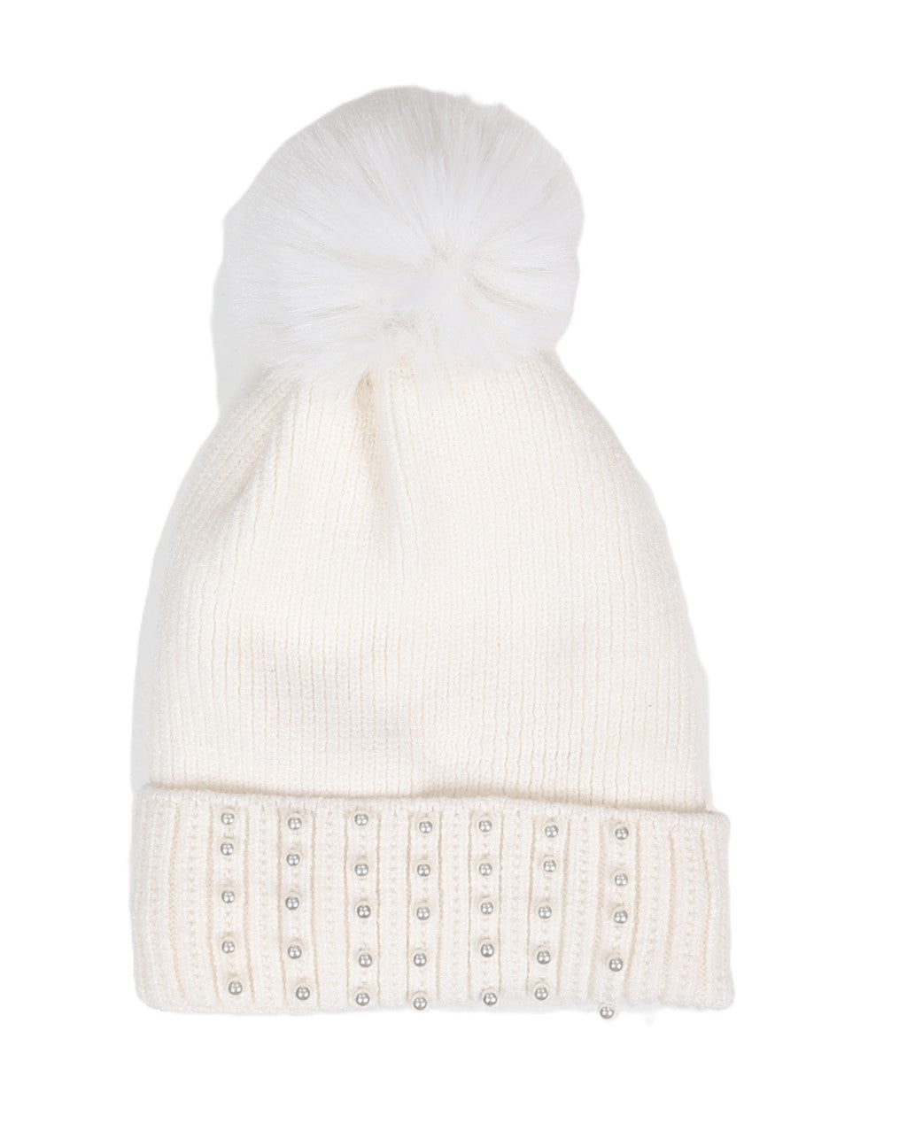 White Decorative Pearl Pompom Beanie