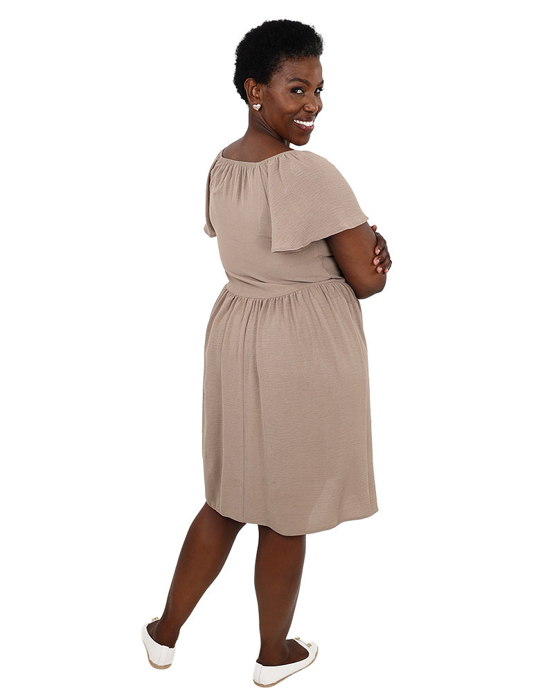Stone Flutter Sleeve Knee Length Dress