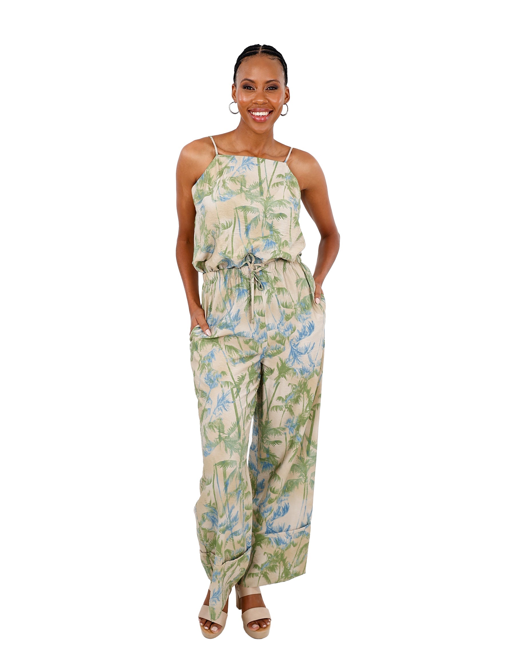 Palm Print Co-Ord Elasticated Pants