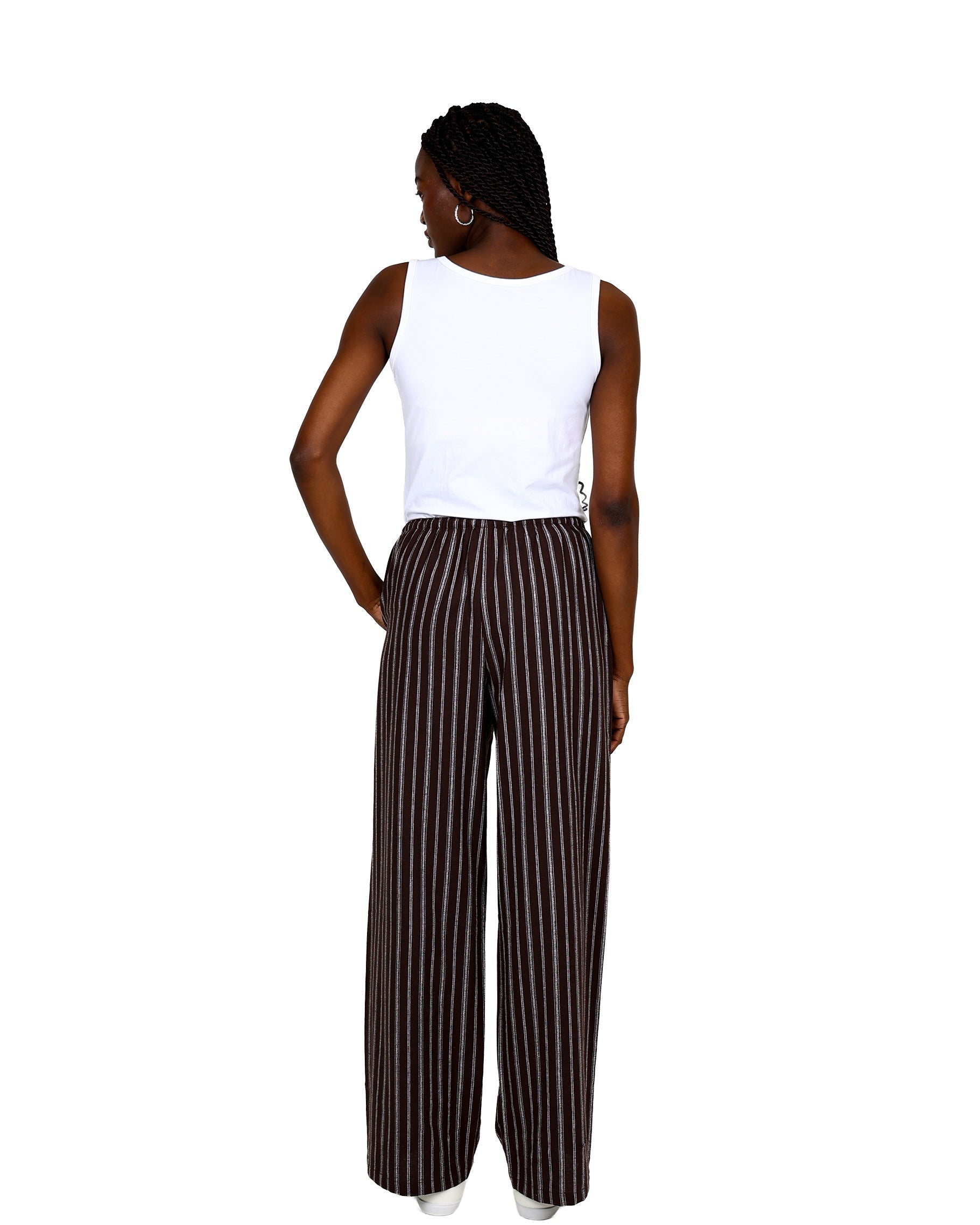 Chocolate Striped Wide Leg Pull Up Pants
