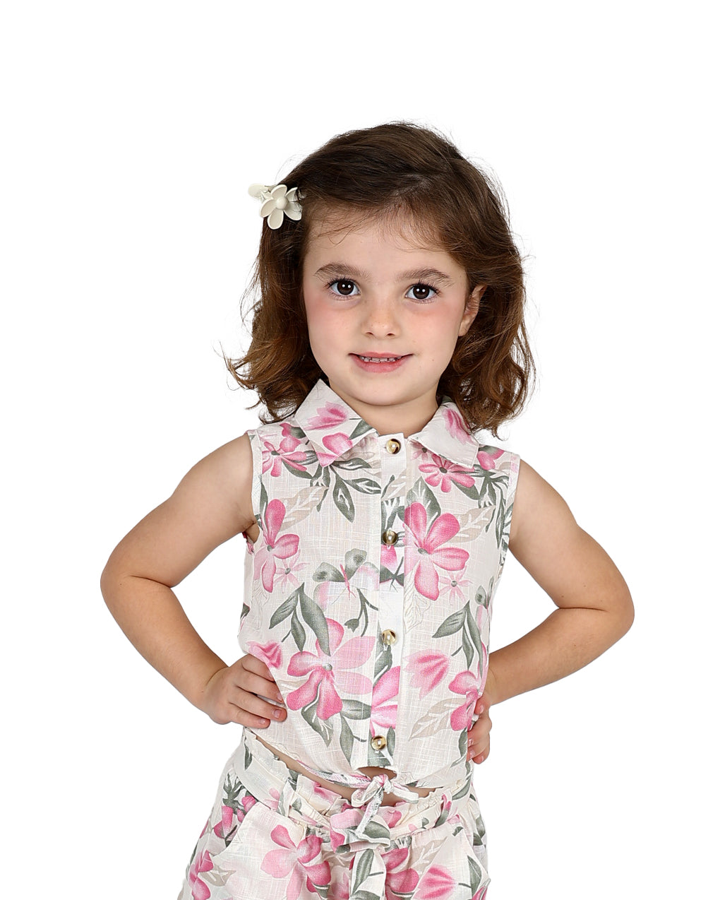 Sleeveless Cream Floral Print Shirt