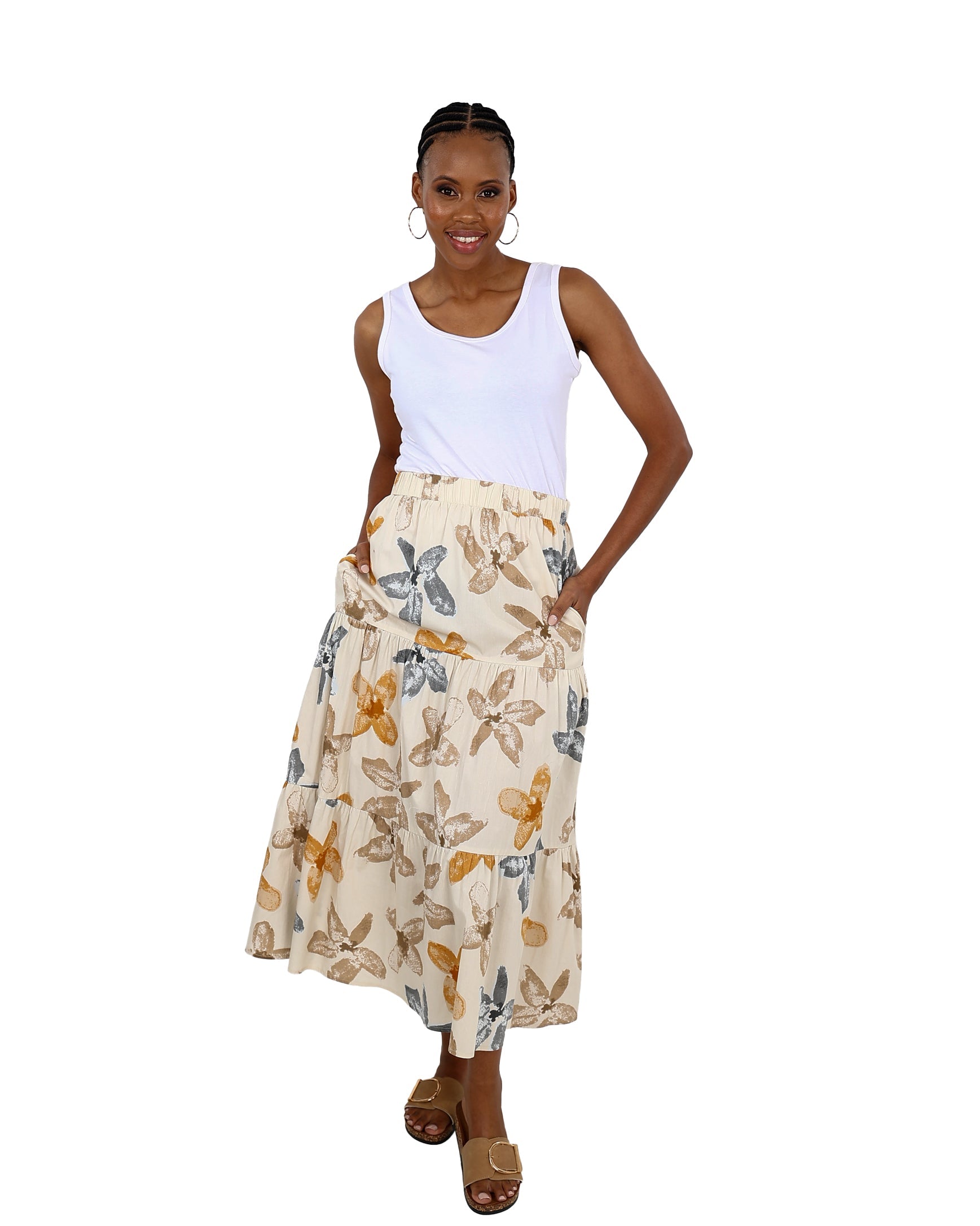 Floral Cream Co-Ord Tiered Maxi Skirt