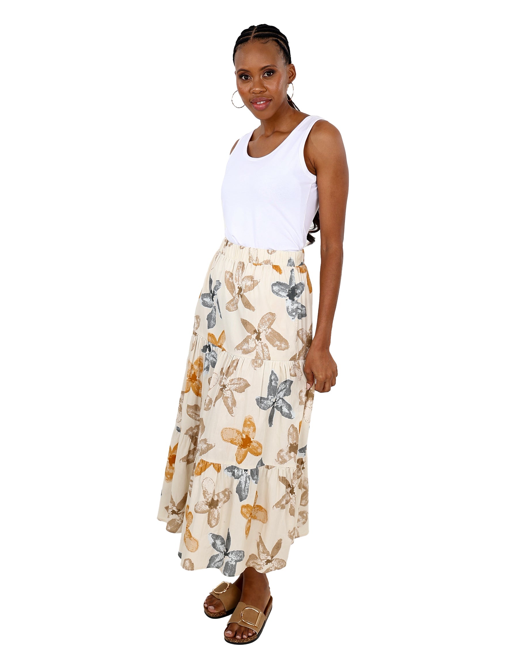 Floral Cream Co-Ord Tiered Maxi Skirt
