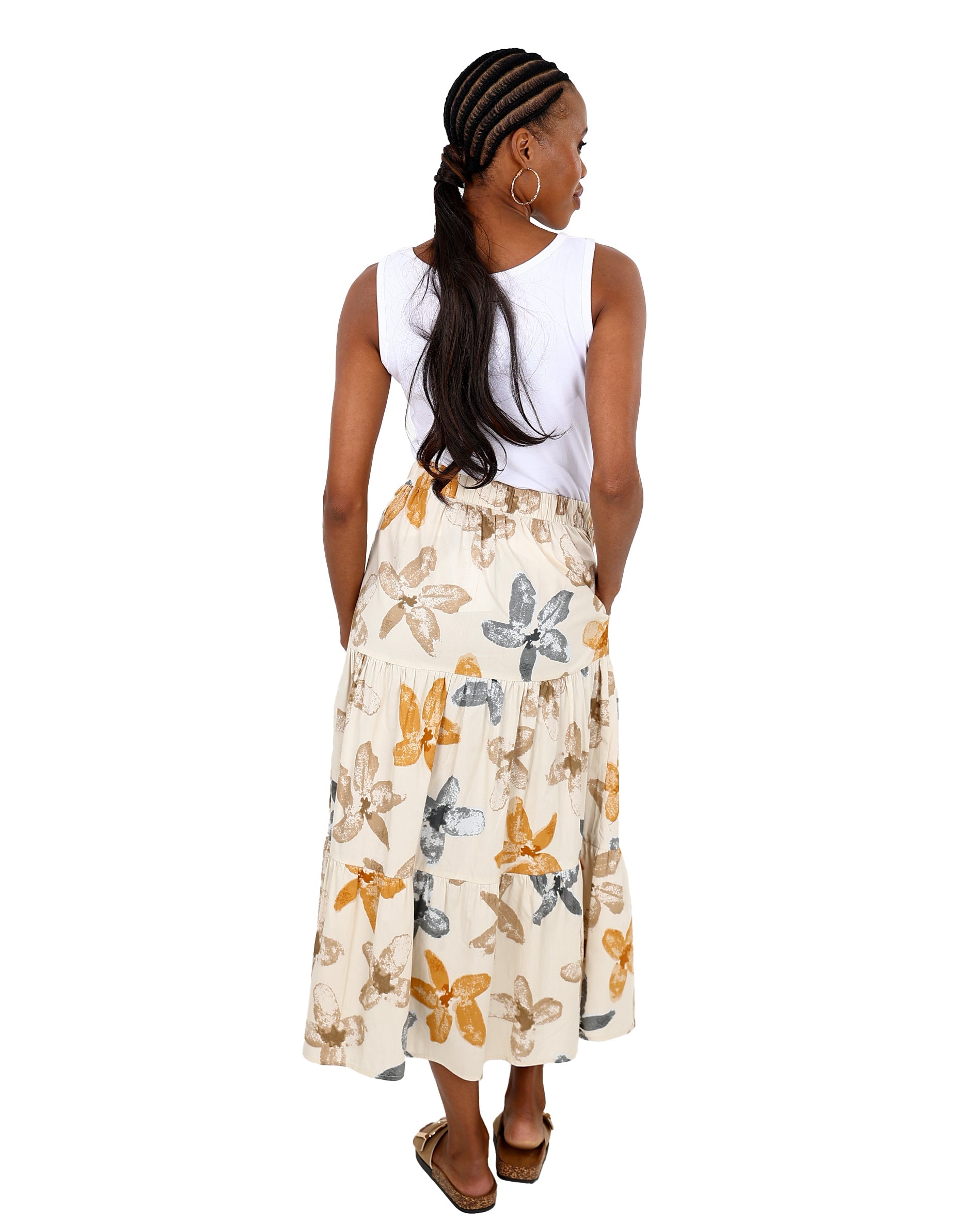 Floral Cream Co-Ord Tiered Maxi Skirt