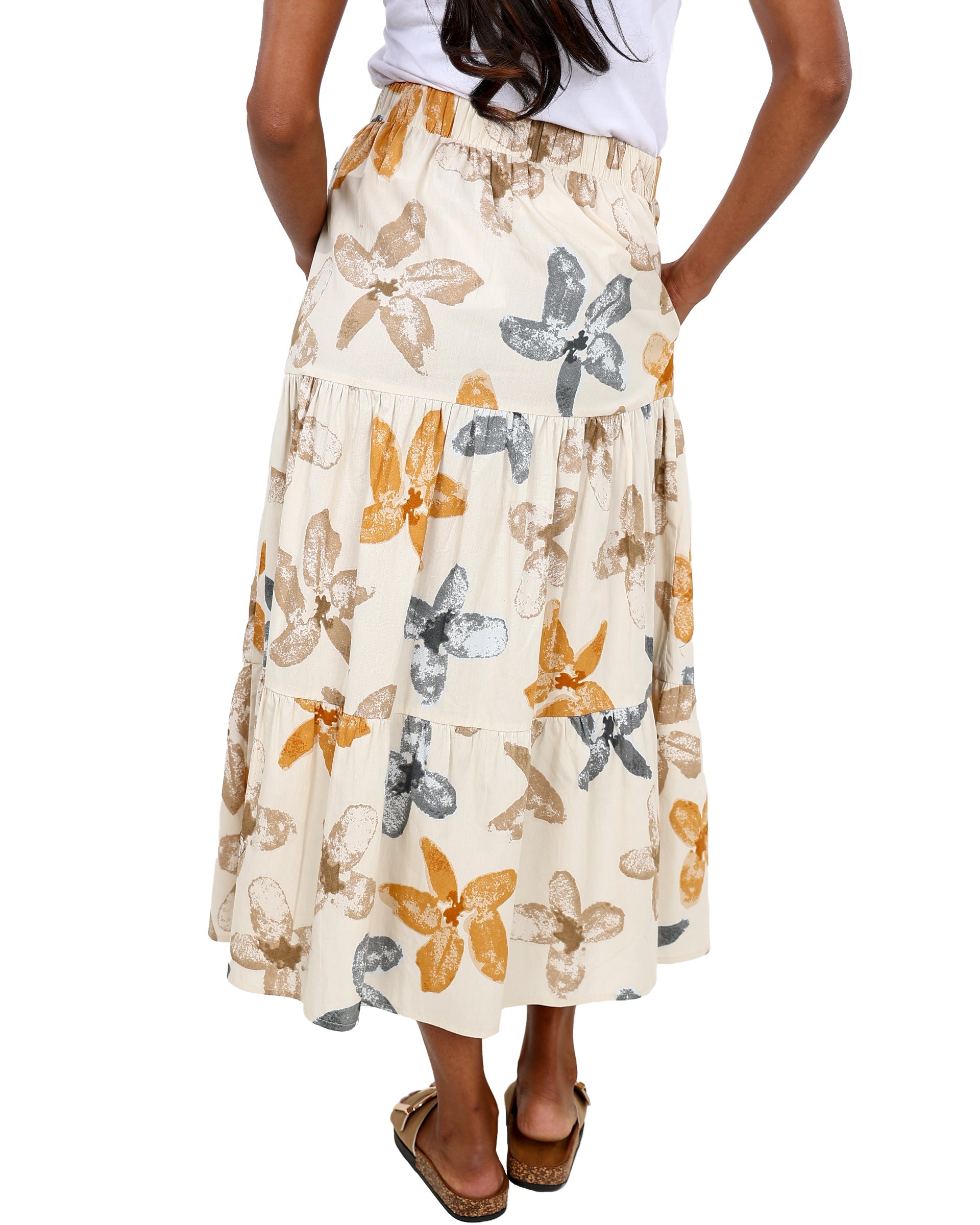 Floral Cream Co-Ord Tiered Maxi Skirt