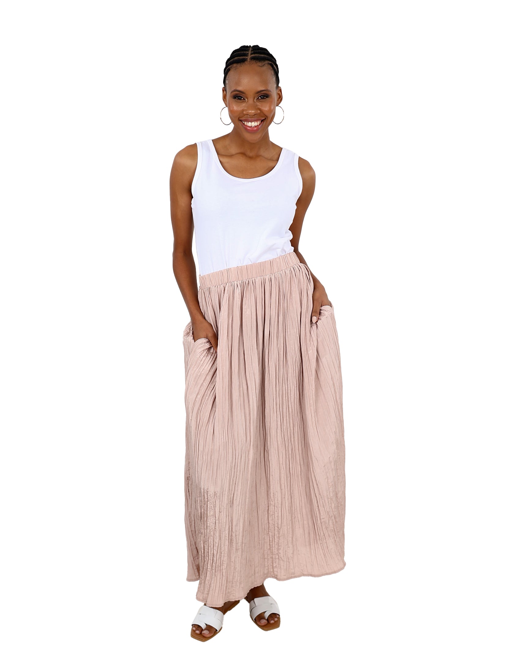 Blush Crinkle Pull-Up Maxi Skirt