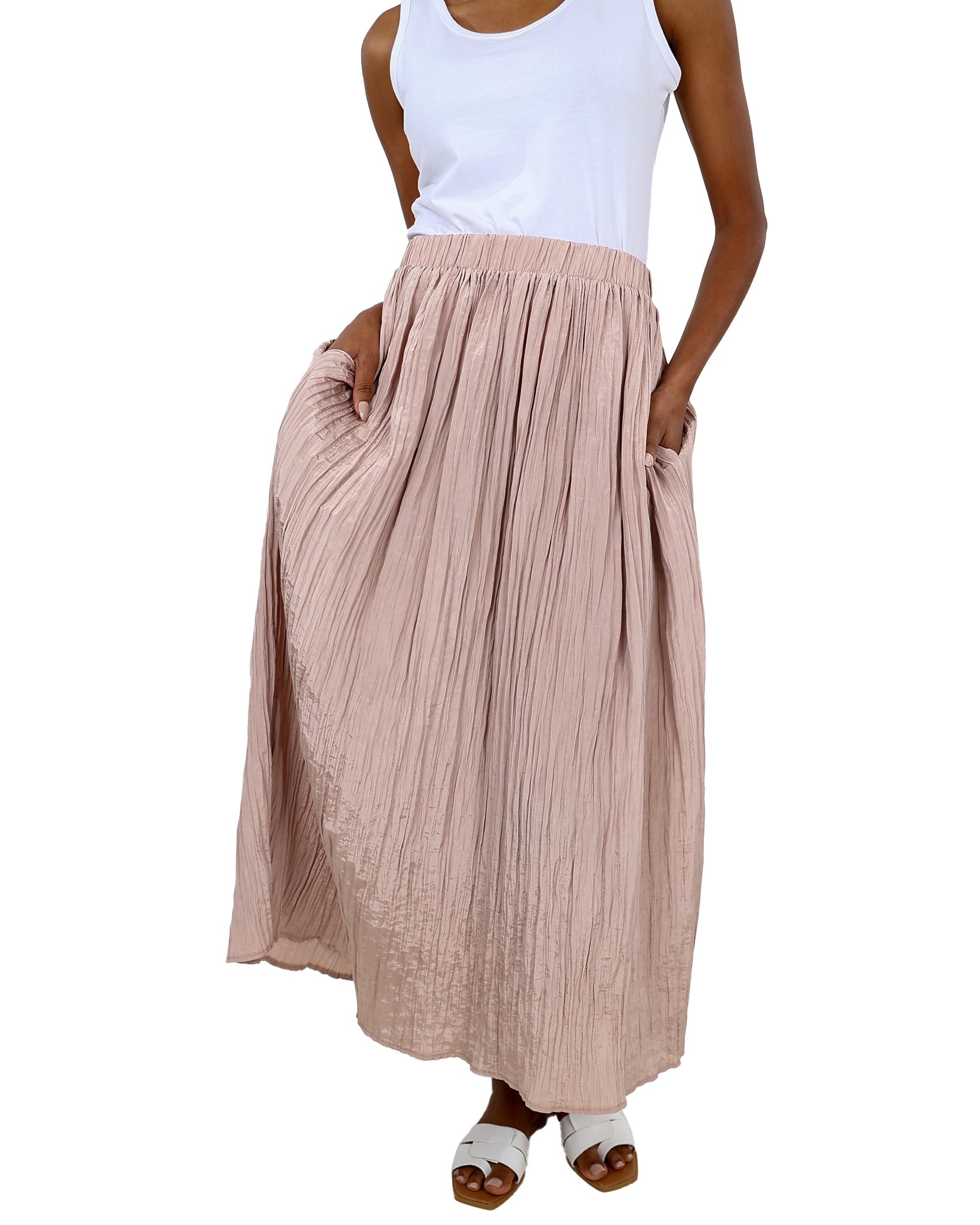 Blush Crinkle Pull-Up Maxi Skirt