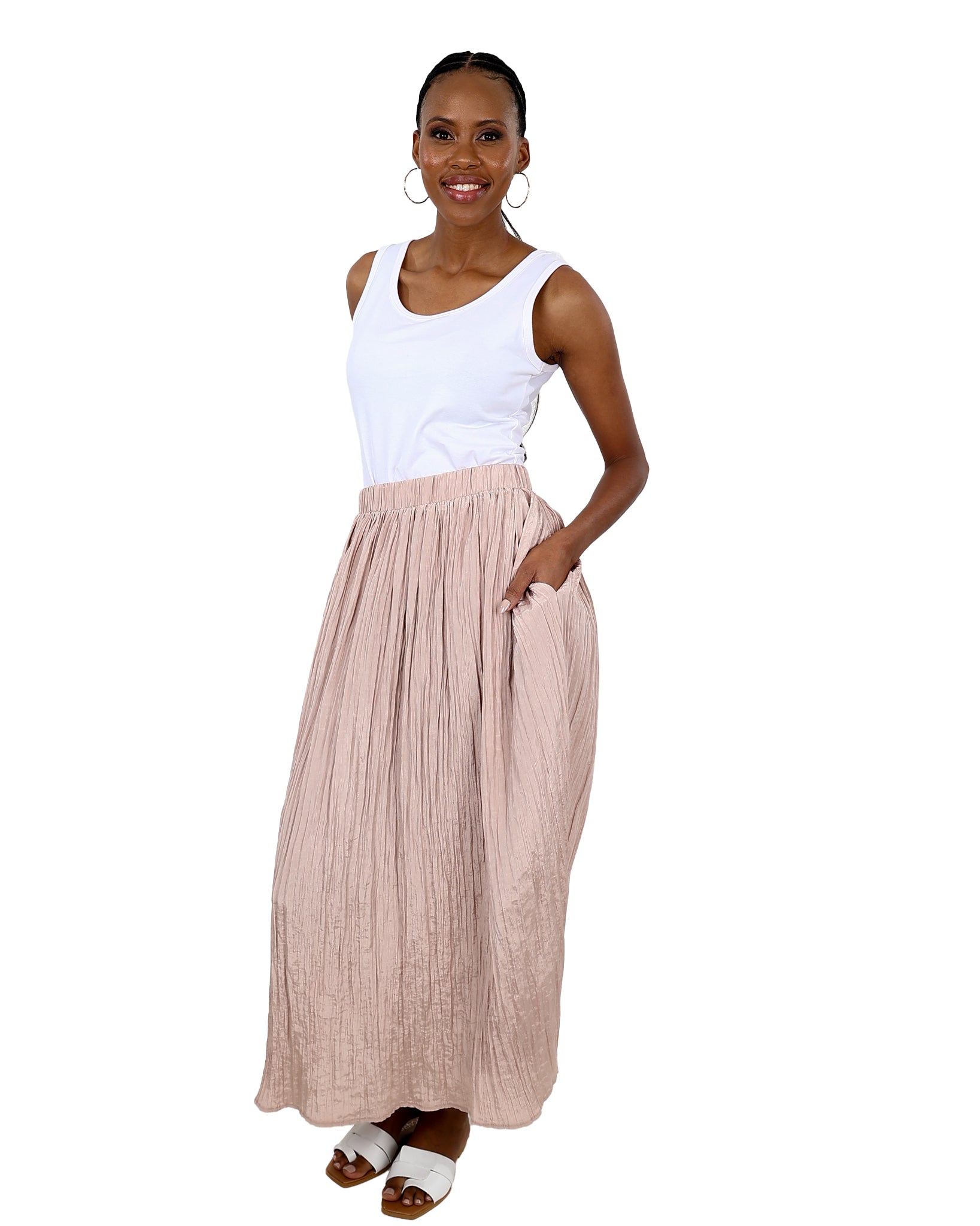 Blush Crinkle Pull-Up Maxi Skirt