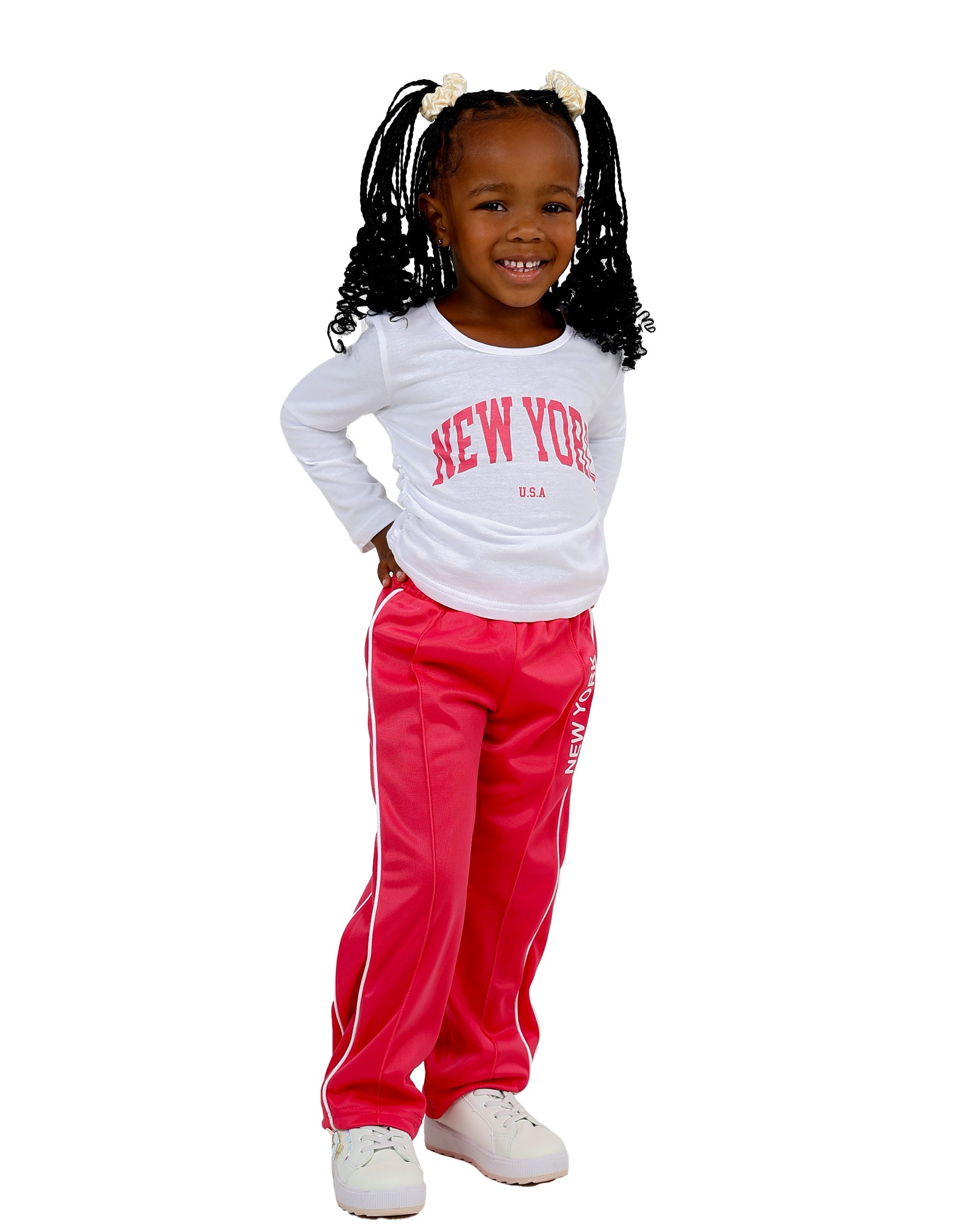Long Sleeve White Side Ruched NY Top