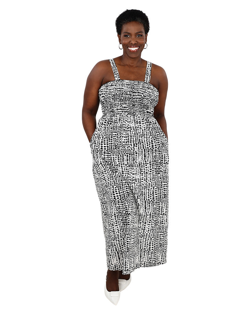 Strappy Black & White Smocked Maxi Dress