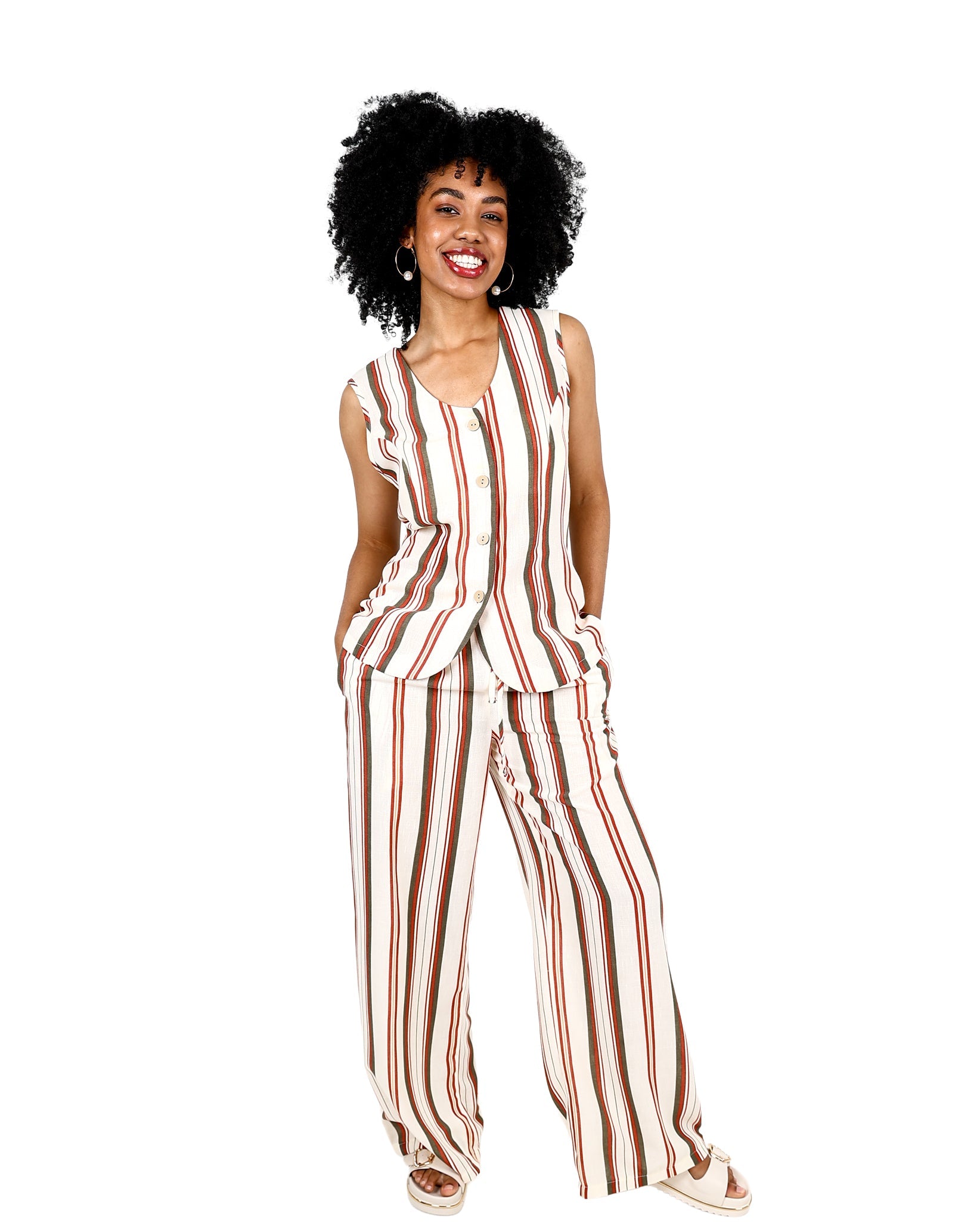 Stripe Sleeveless Button Up Blouse