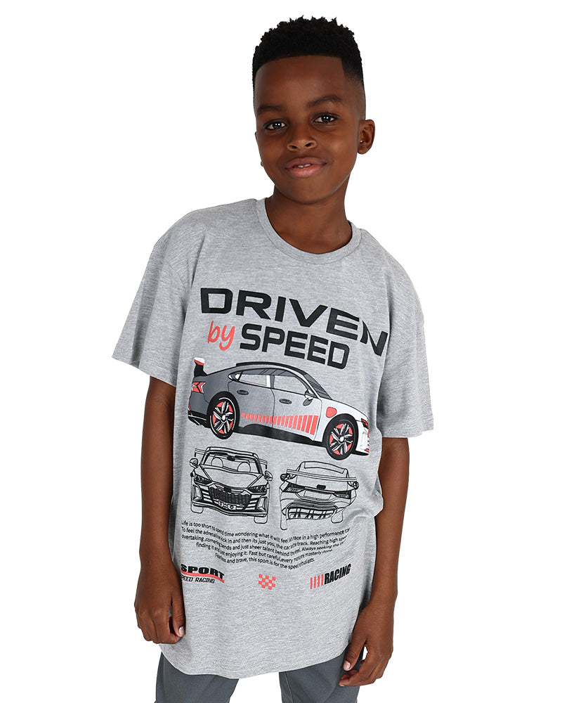 Short Sleeve Grey Mélange Racing Car Graphic T-Shirt