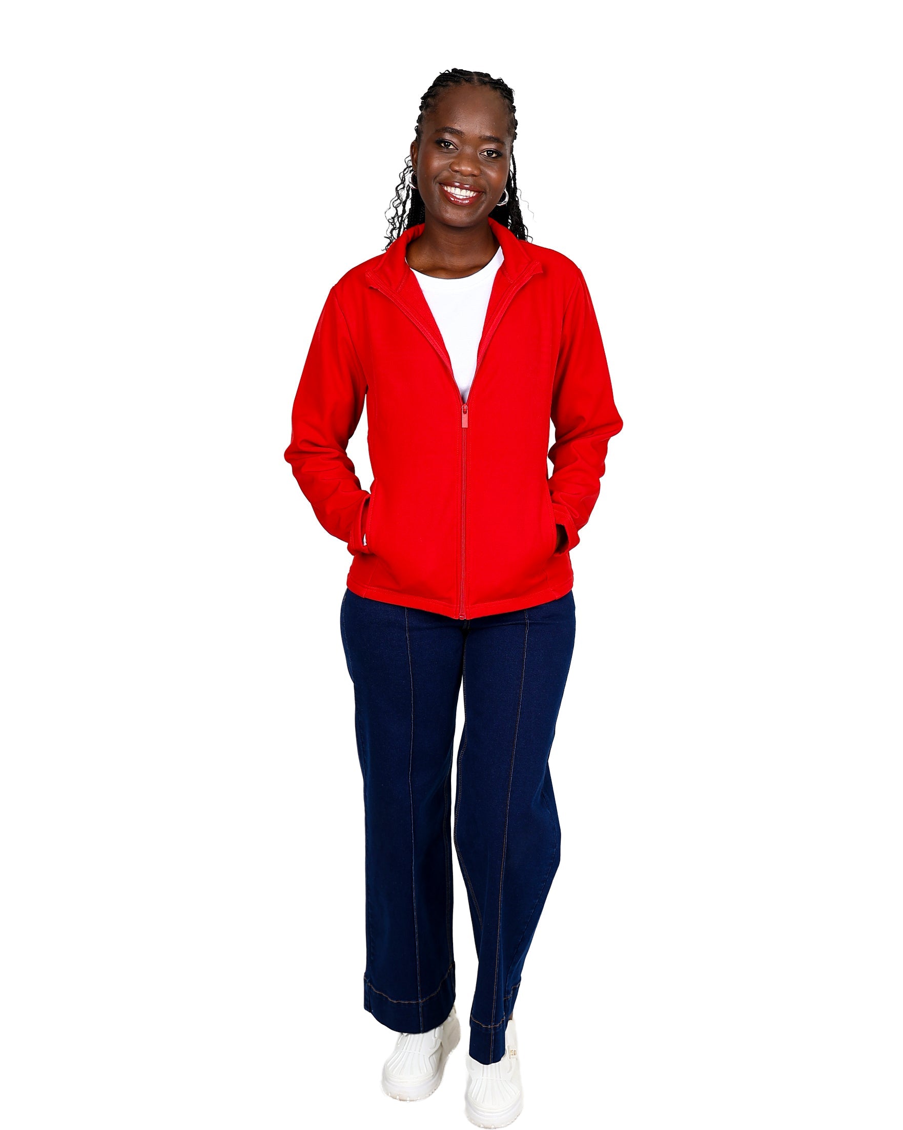 Red Bonded Zip-Through Jacket
