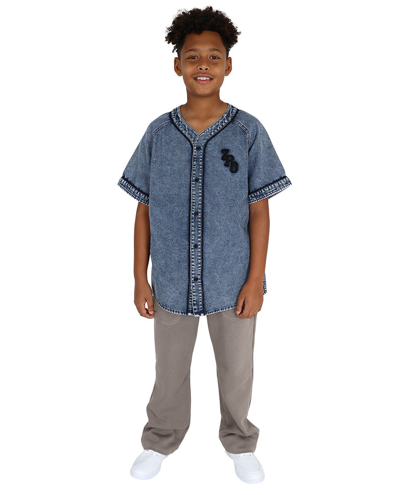 Short Sleeve Medium Indigo Baseball Shirt