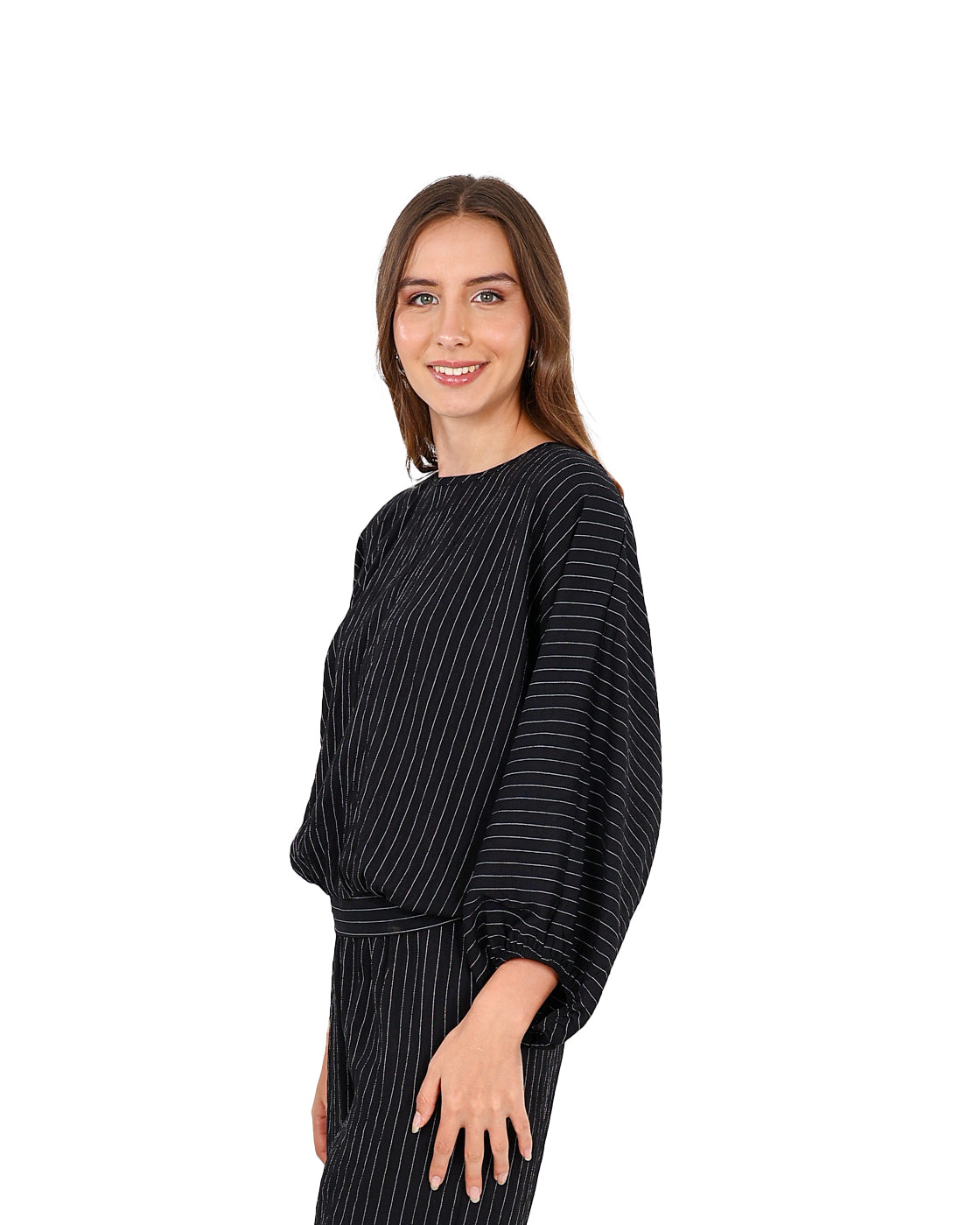 Long Sleeve Batwing Black Striped Blouse
