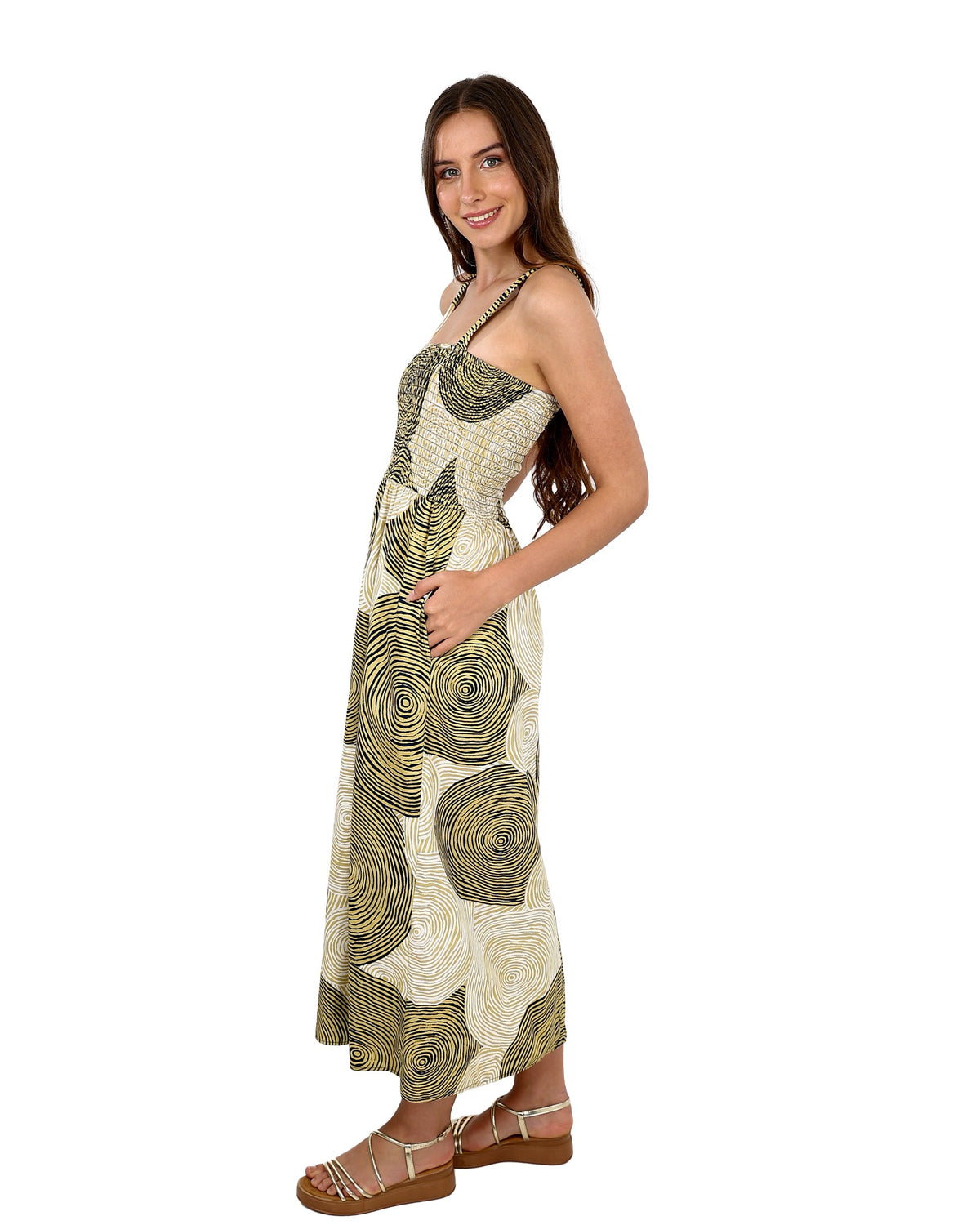 Strappy Mustard Smocked Maxi Dress