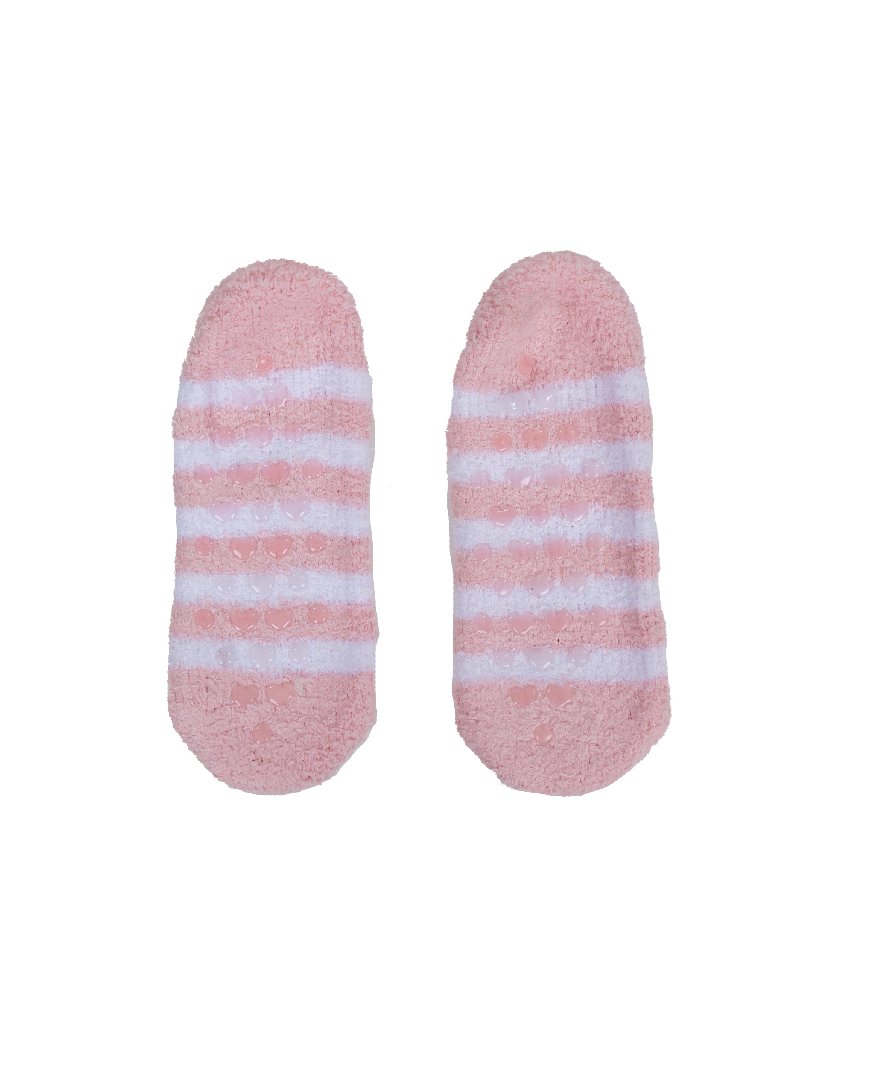 Pink 2 Pack Fluffy Heart & Stripe Slipper Socks