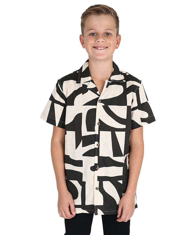 Short Sleeve Chocolate & Cream Abstract Print Shirt