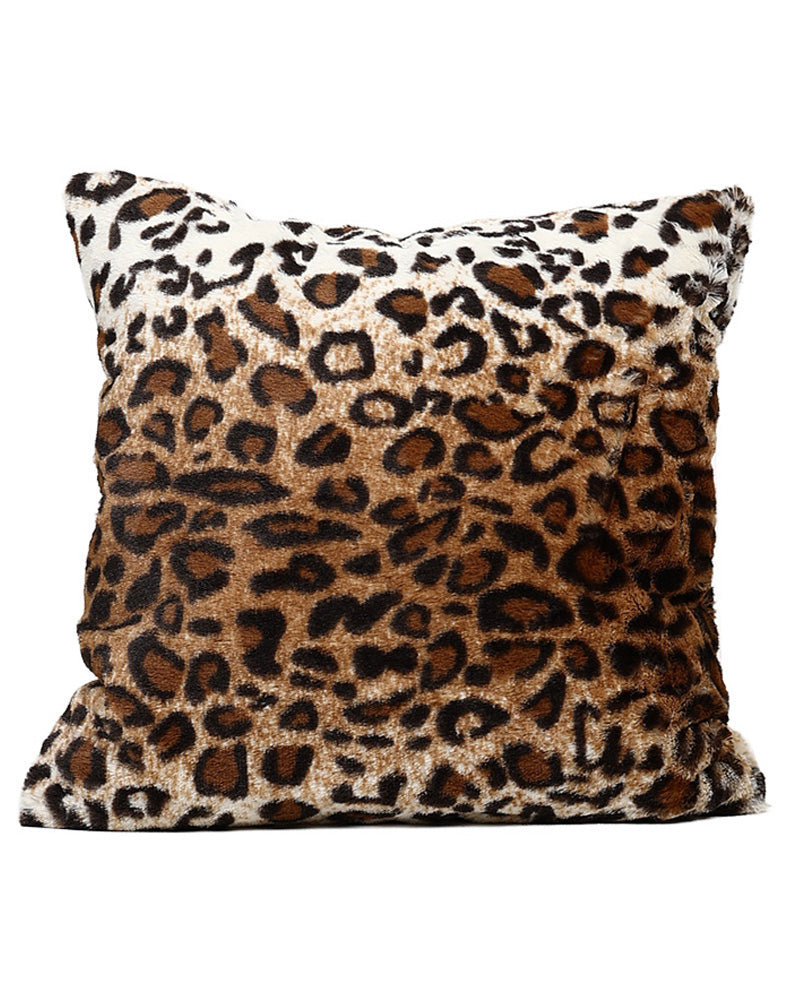 Brown Leopard Print Faux Fur Scatter Cushion