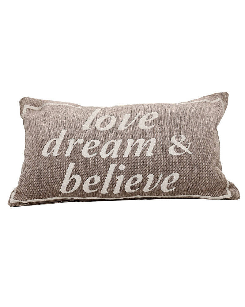 Natural "Love Dream Believe" Woven Scatter Cushion