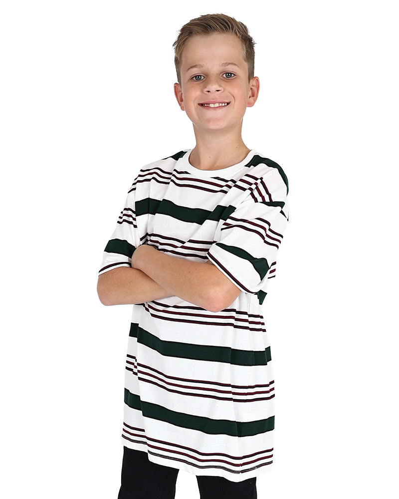 Short Sleeve Cream Yarn Dyed Stripe T-Shirt