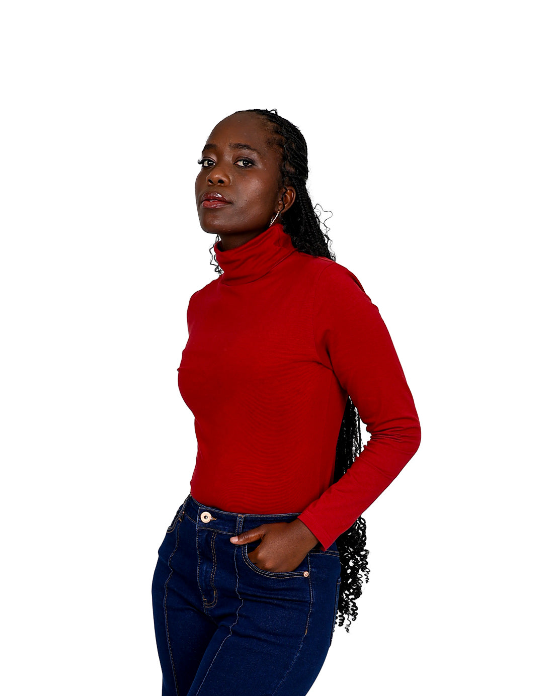 Red Long Sleeve Polo Neck