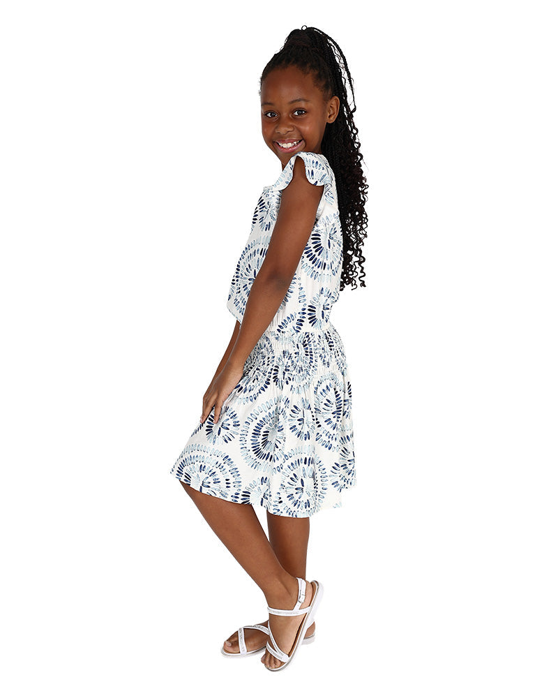 Short Sleeve Ruched Waist Printed Dress