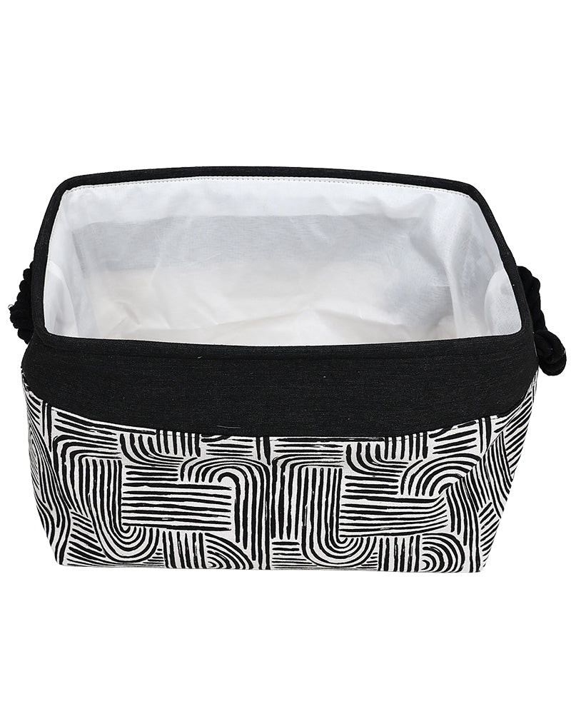 Black Geometric Foldable Cotton Canvas Basket