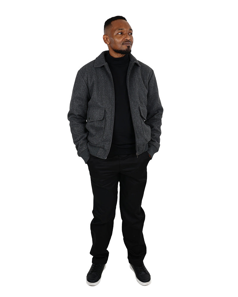 Grey Mélange Melton Harrington Zip Up Jacket