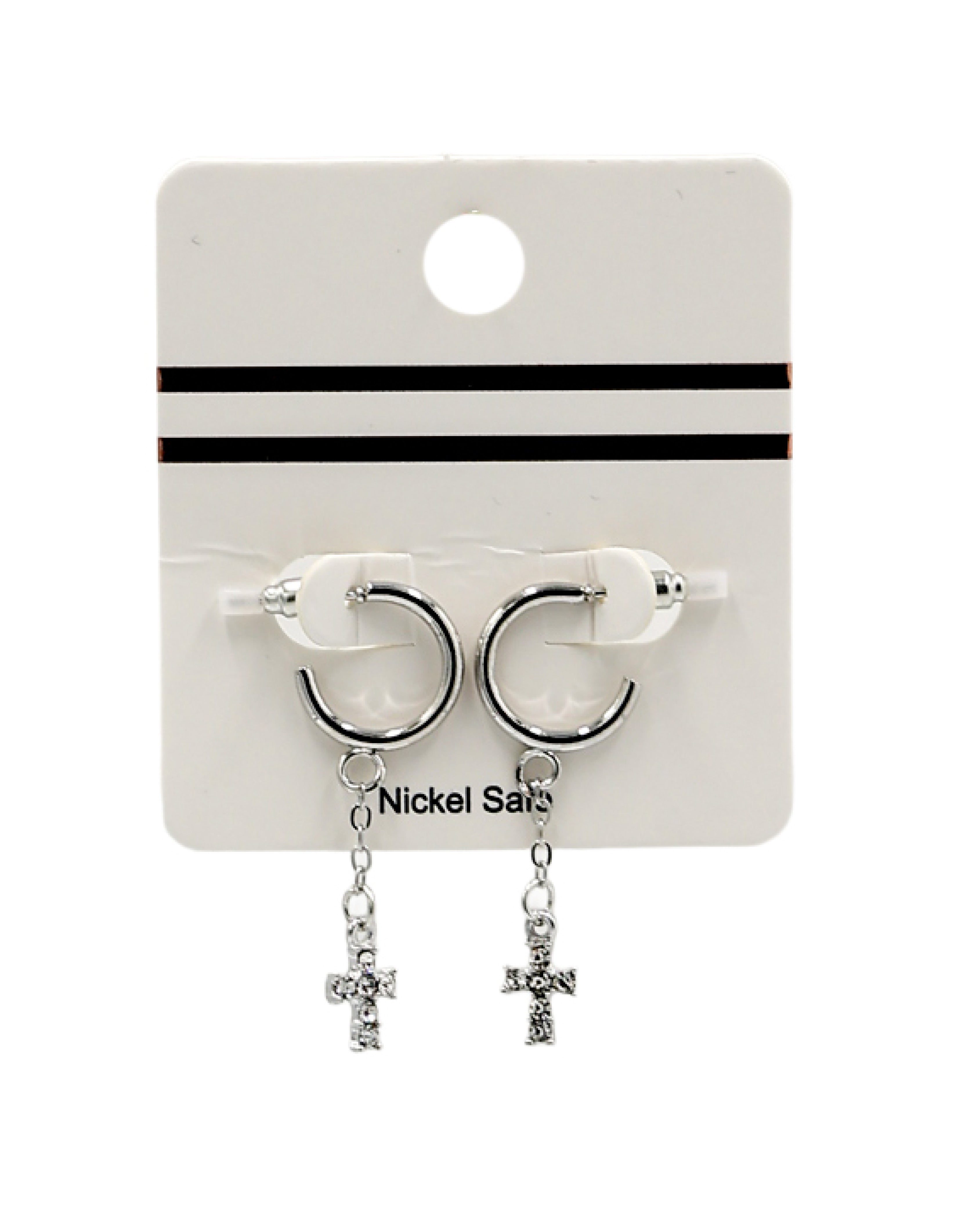 Silver Drop Cross Sleeper Earrings