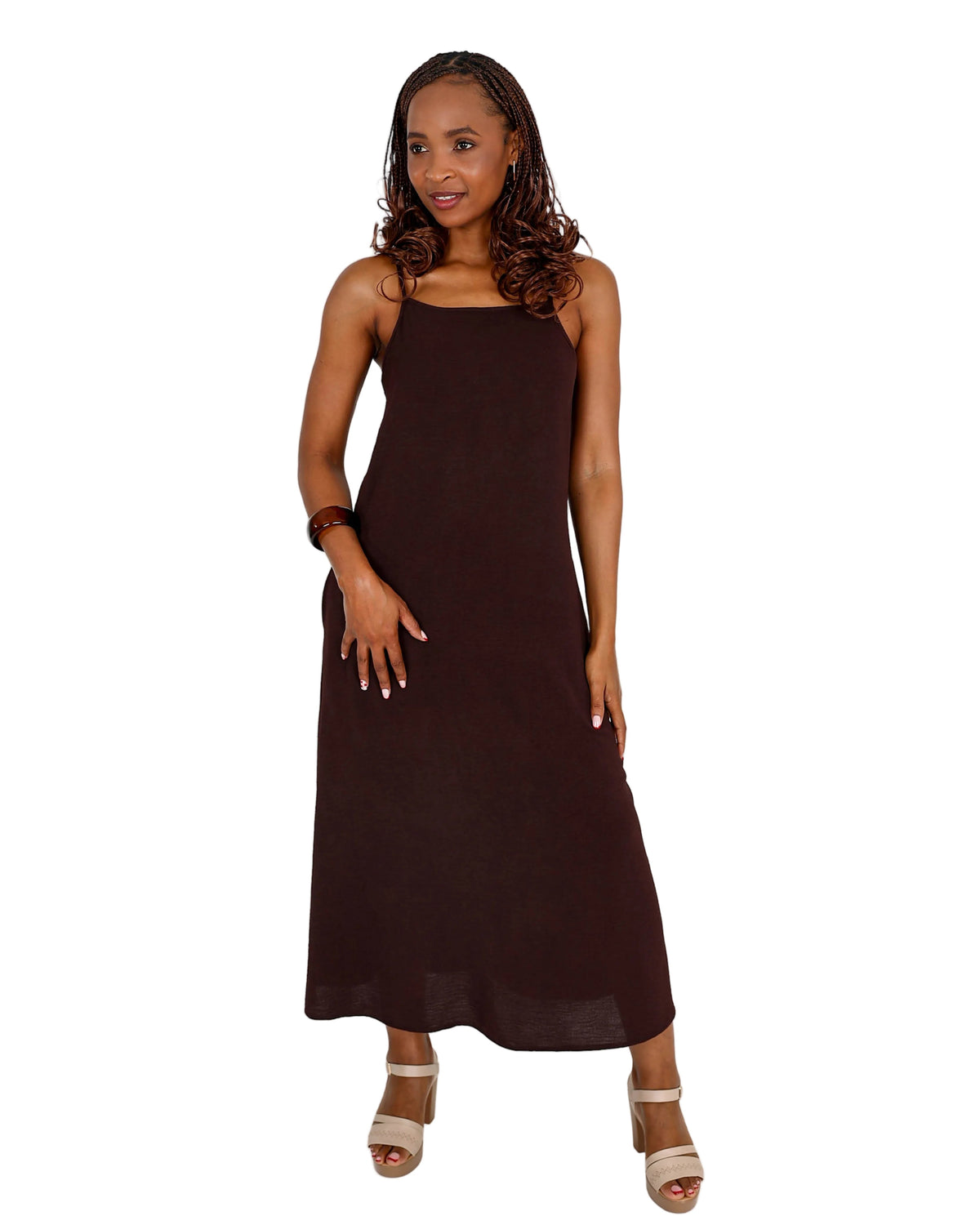 Chocolate Square Neck Strappy Maxi Dress