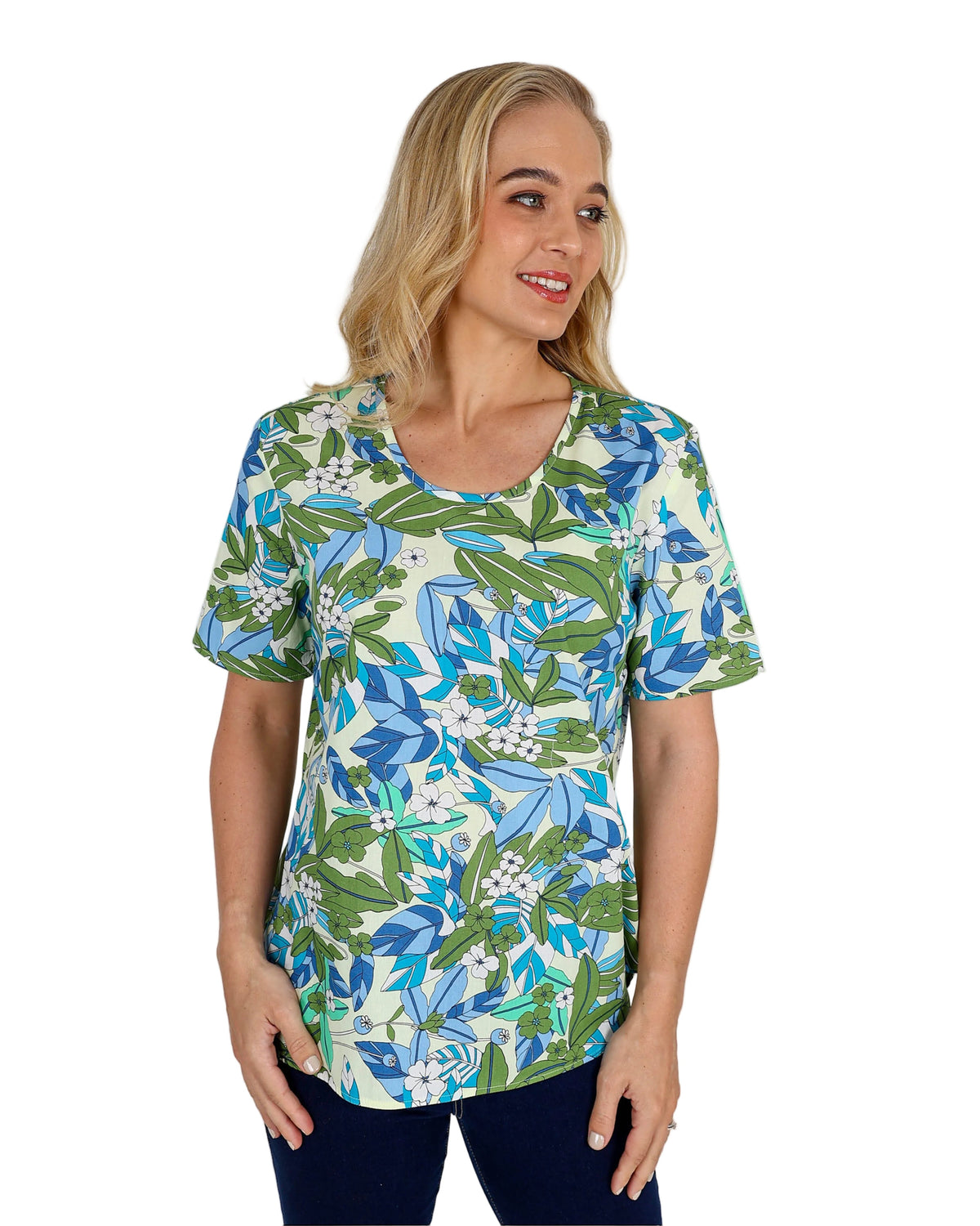 Short Sleeve Tropical Leaf Print Blouse
