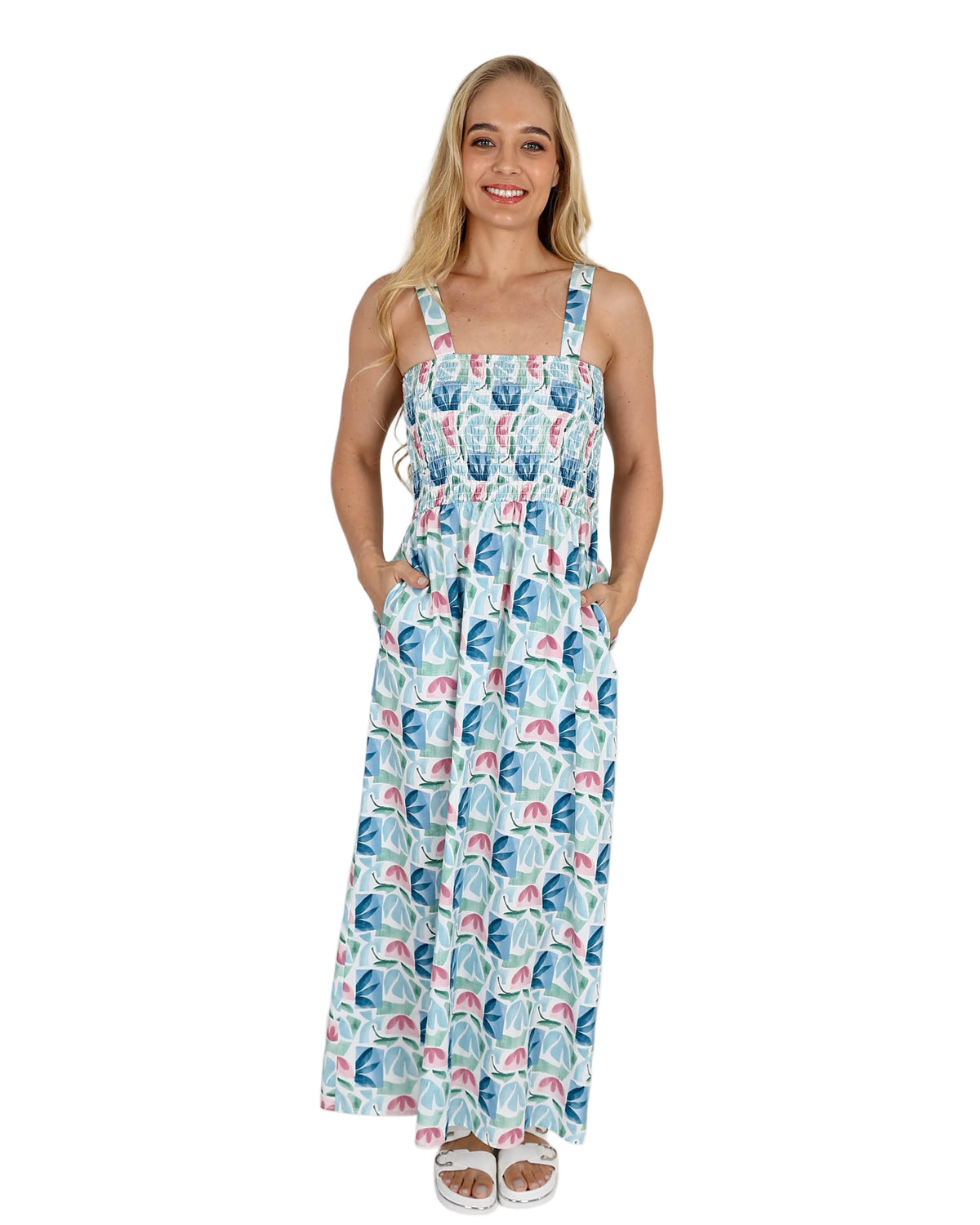 Strappy Pastel Smocked Maxi Dress