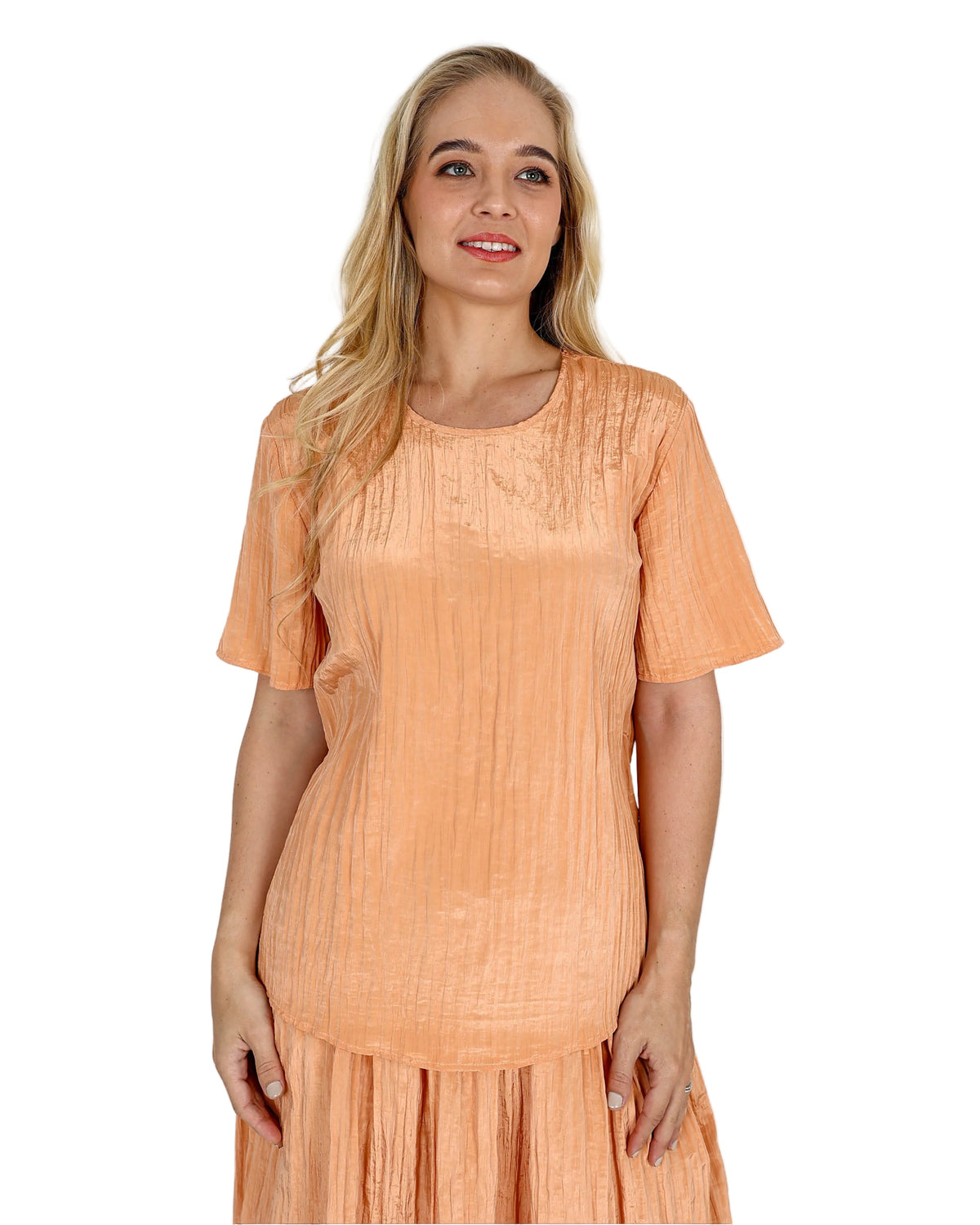 Short Sleeve Orange Crinkle Blouse