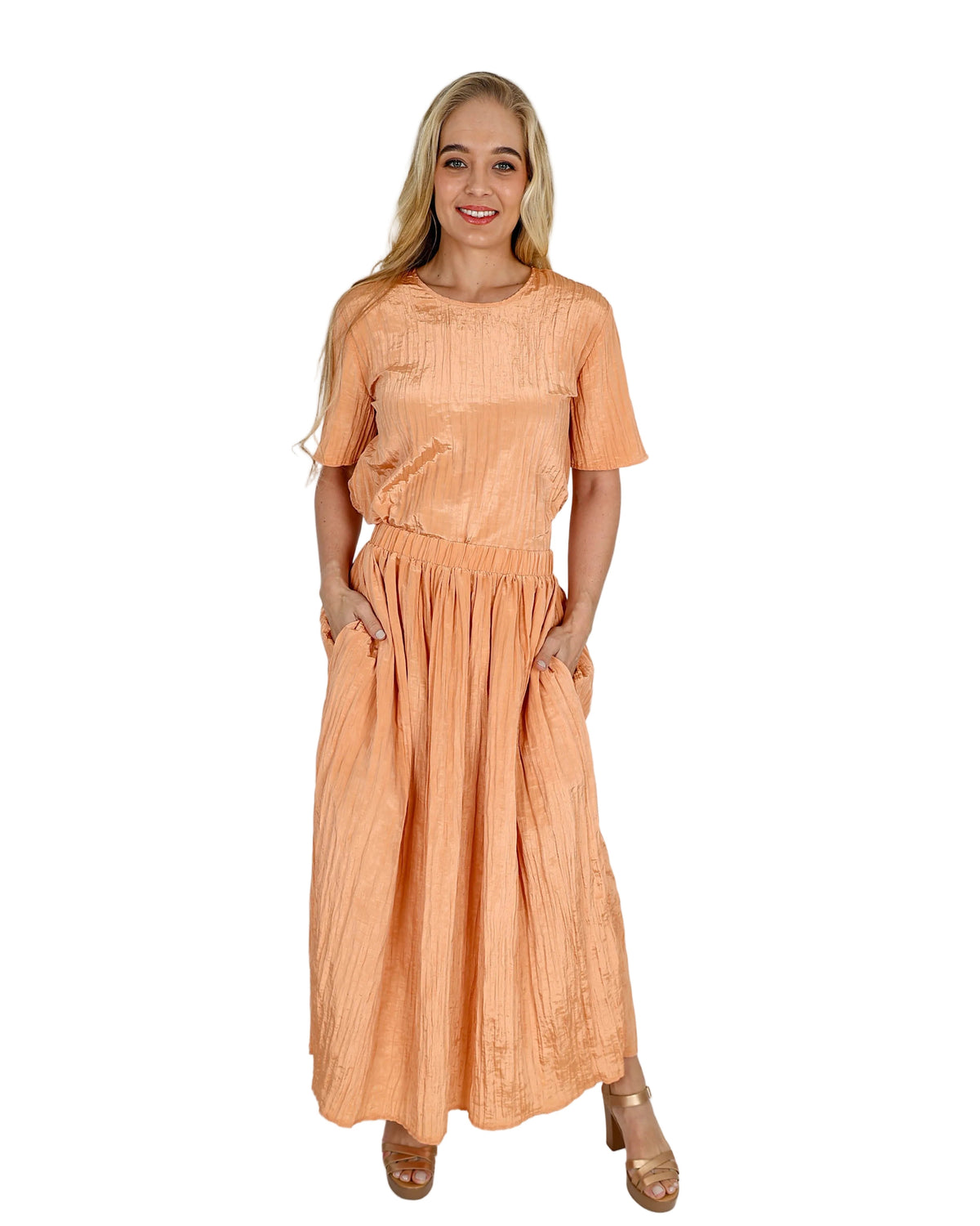 Orange Crinkle Pull-Up Maxi Skirt