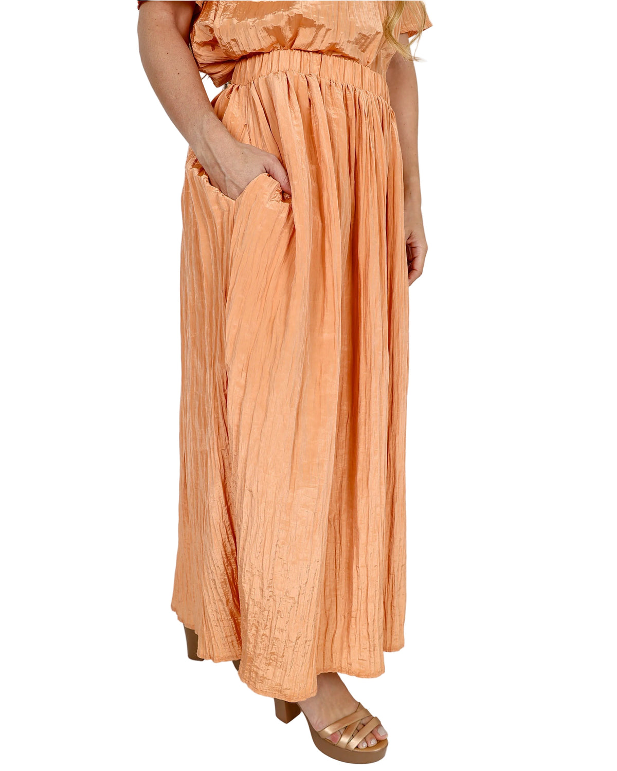 Orange Crinkle Pull-Up Maxi Skirt