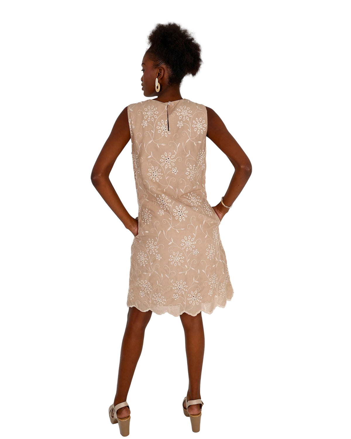 Sleeveless Stone Anglaise Shift Dress