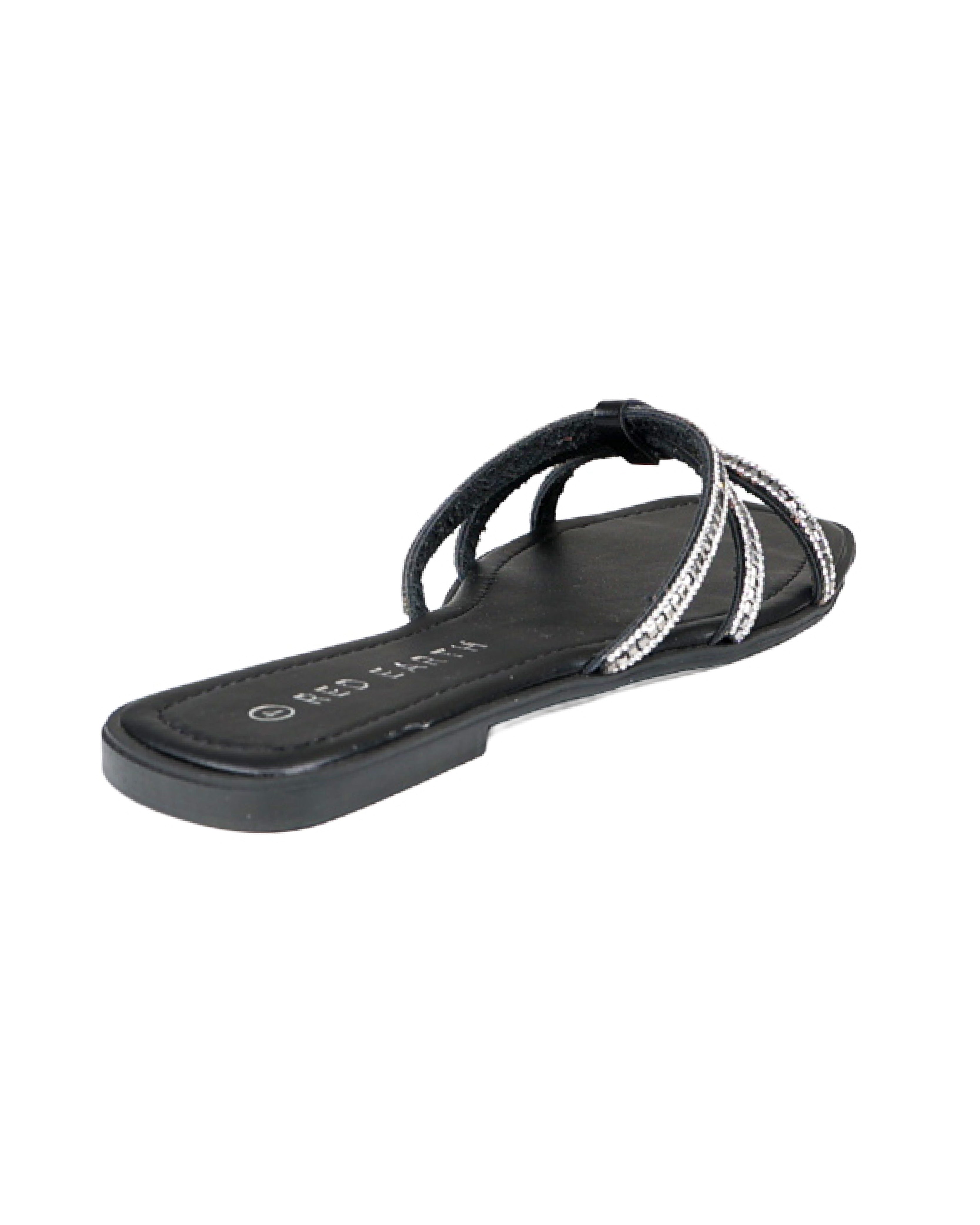 Black Embellished Tri-Band Sandals