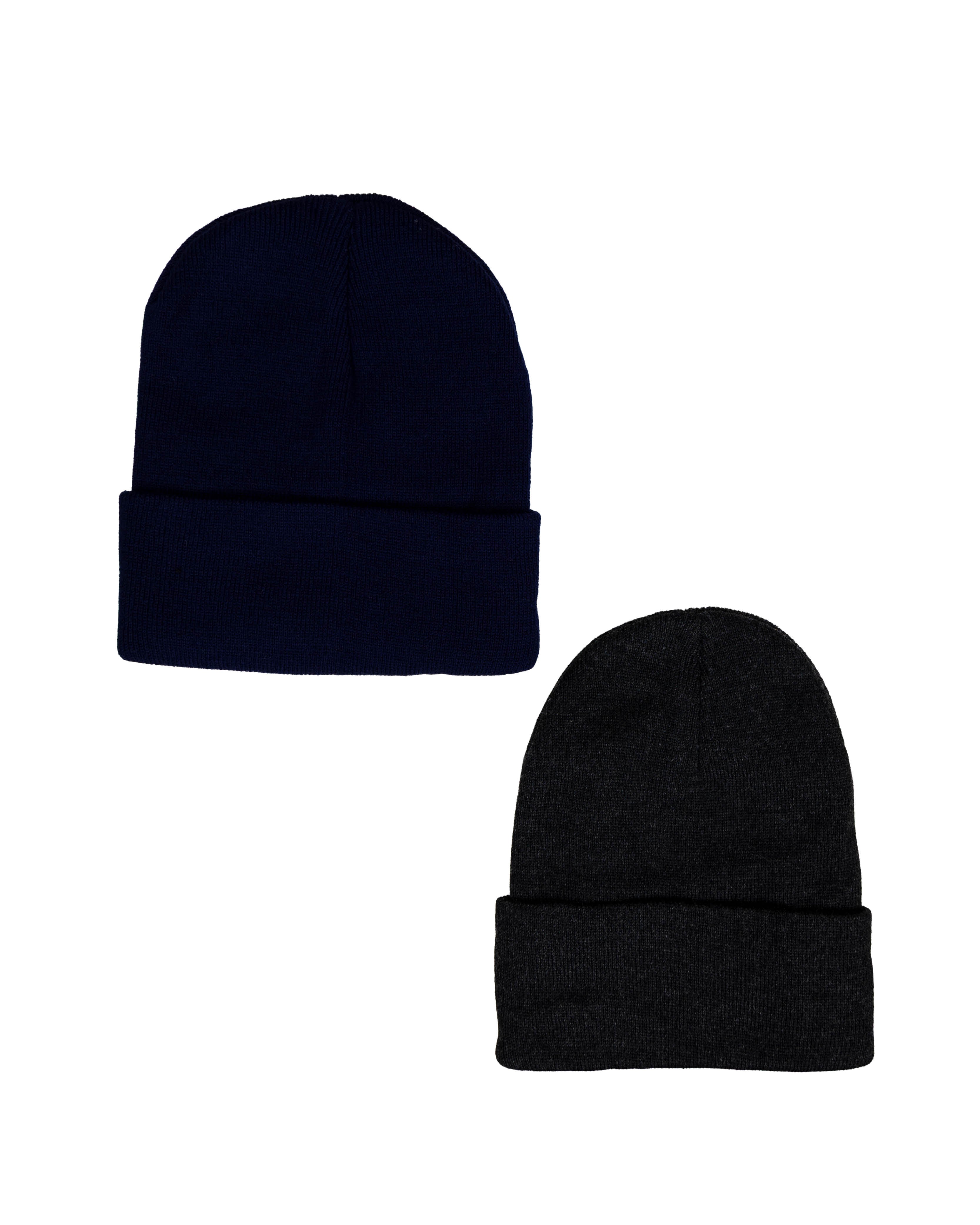 2 Pack Fine Rib Navy & Charcoal Beanies